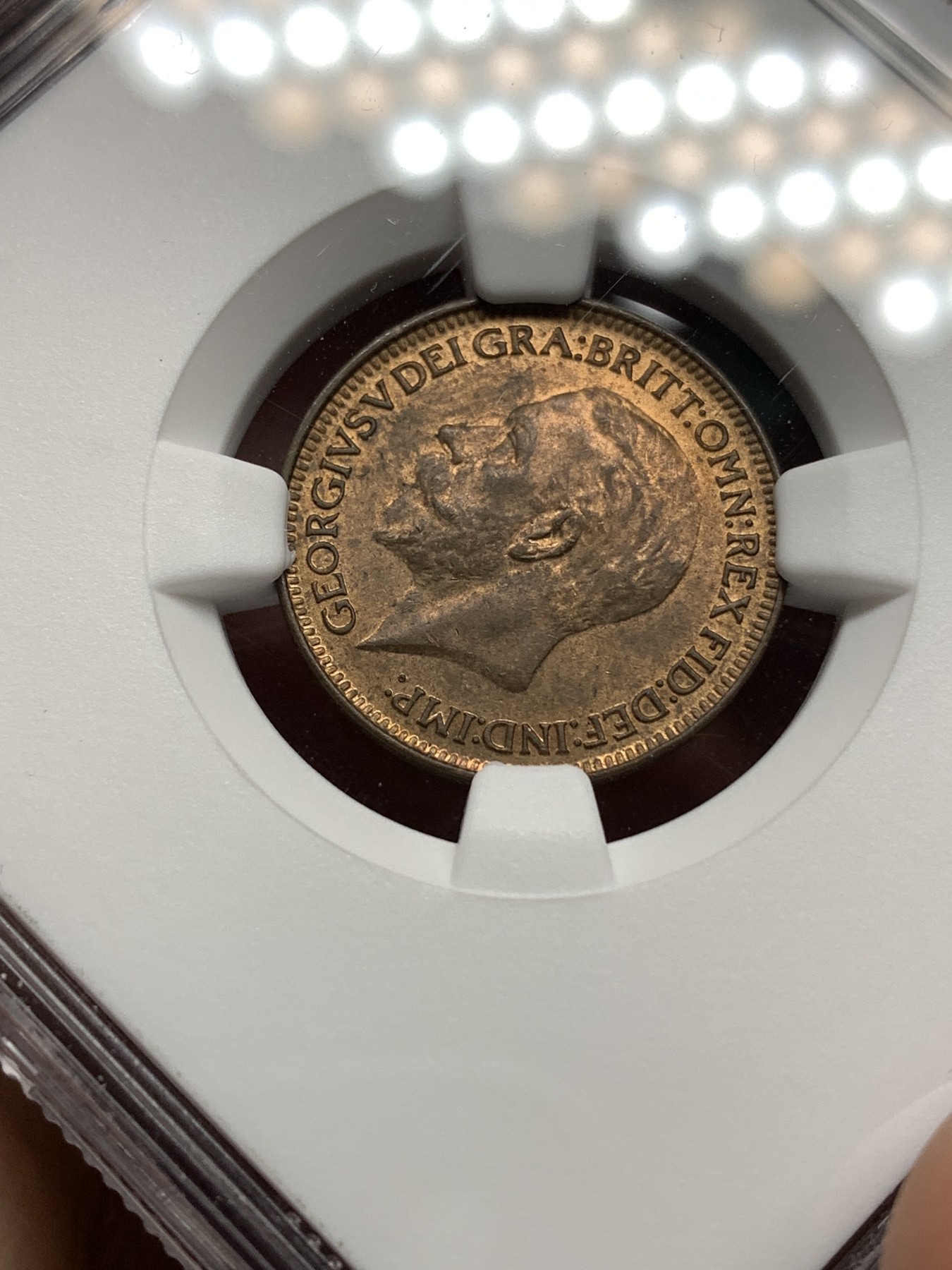 《竞宝斋》第187场-周日，周一 2场 (全场包邮) NGC MS64RB 英国1932乔治五世1法新铜币 出厂状态