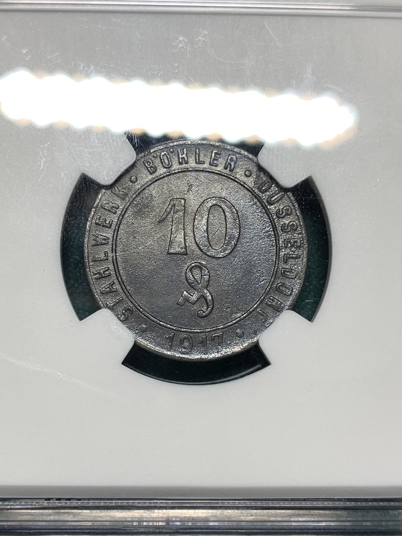 《竞宝斋》第187场-周日，周一 2场 (全场包邮) 两枚一组 NGC UNC 德国 德紧（一枚1918年符腾堡浮士德塔八角5芬尼+一枚1917年杜塞尔多夫10芬尼）