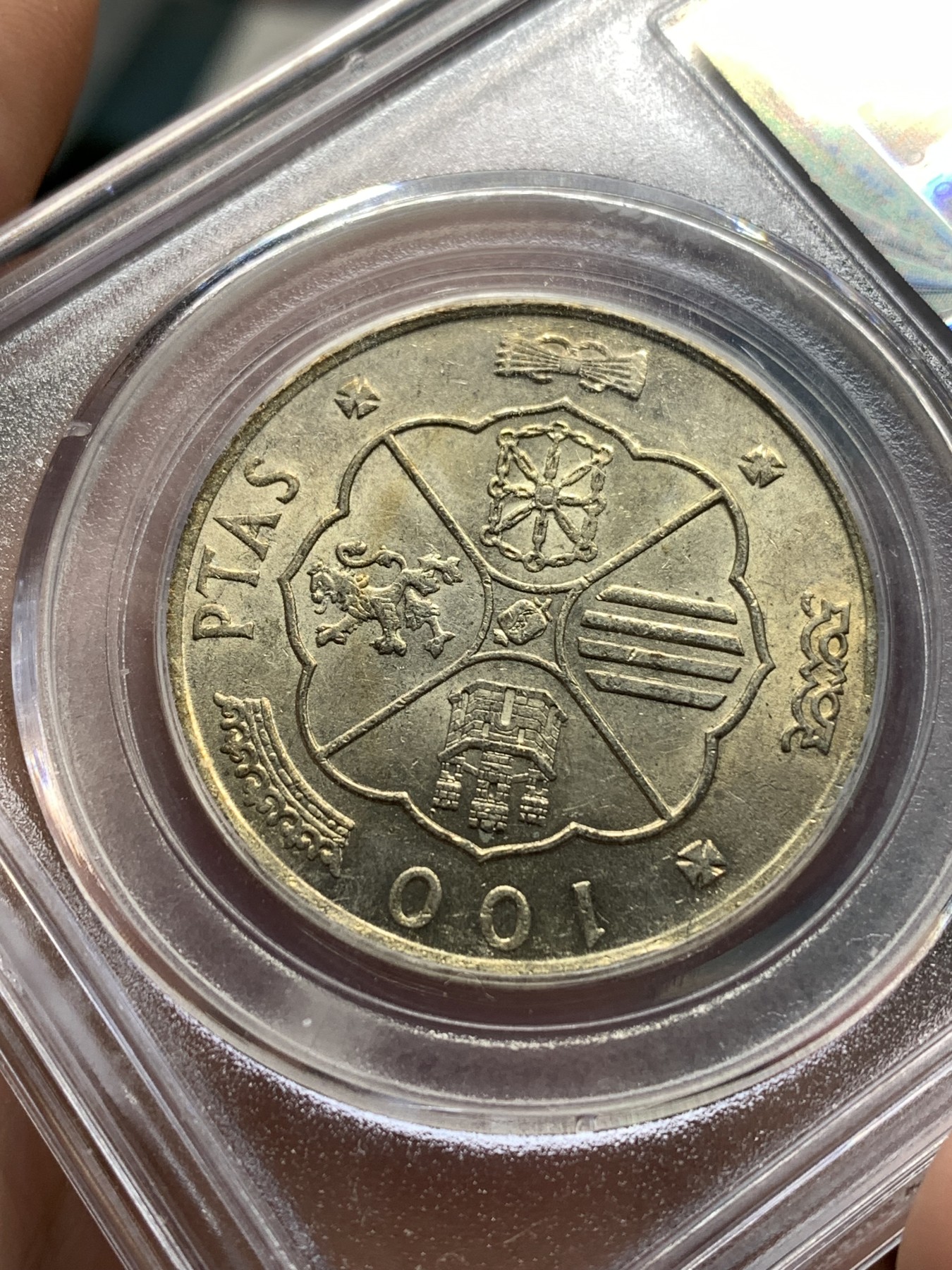 《竞宝斋》第187场-周日，周一 2场 (全场包邮) 公博 MS61 西班牙1966弗朗西斯科100比塞塔银币