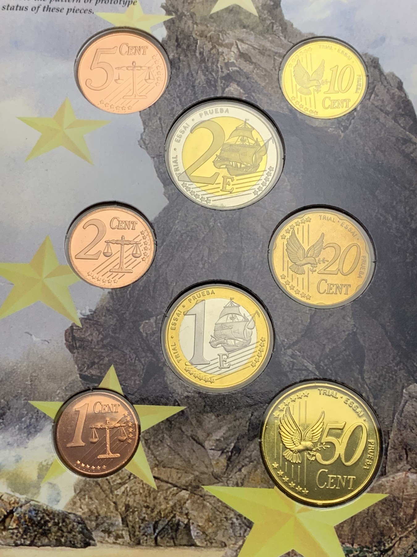 《竞宝斋》第187场-周日，周一 2场 (全场包邮) 原封装英国 2002年 欧元试铸 ESSAI样币 8枚套卡装 少见