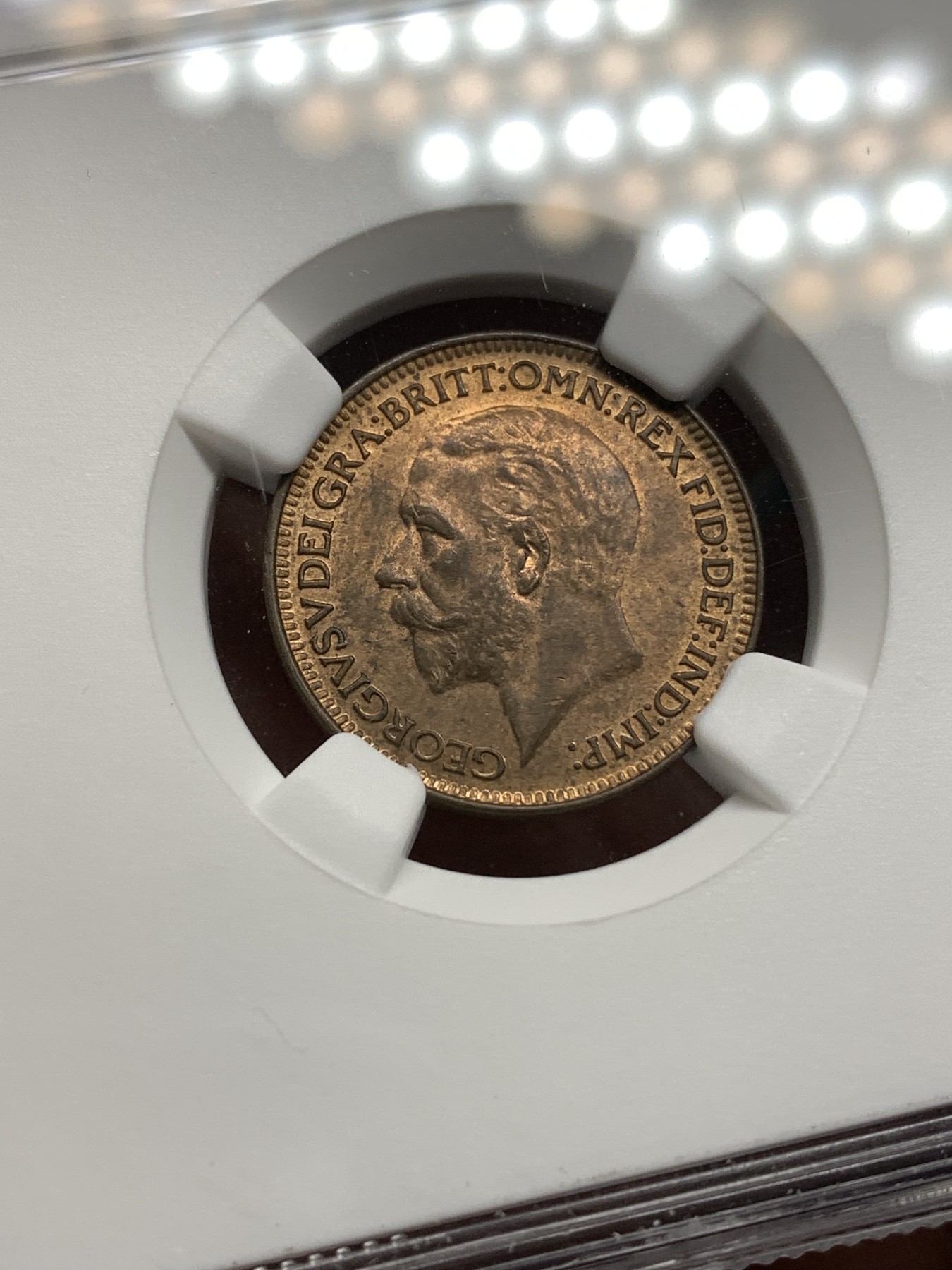 《竞宝斋》第187场-周日，周一 2场 (全场包邮) NGC MS64RB 英国1932乔治五世1法新铜币 出厂状态