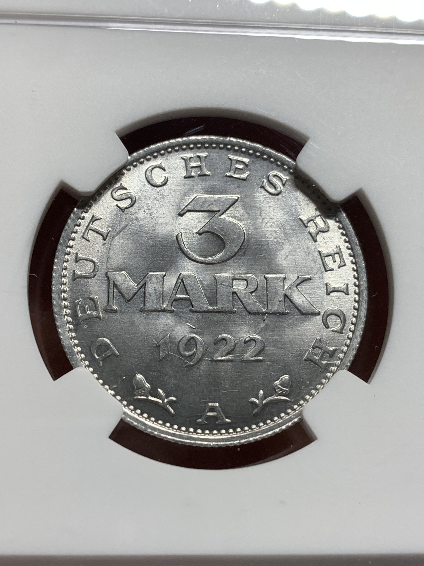 《竞宝斋》第187场-周日，周一 2场 (全场包邮) NGC MS65 德国魏玛共和国1922年3马克铝币