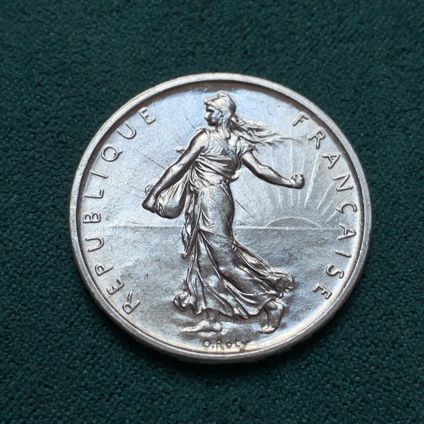 《竞宝斋》第187场-周日，周一 2场 (全场包邮) 1960年 五法郎播种女神银币，经典设计，MS级品相，光度极佳