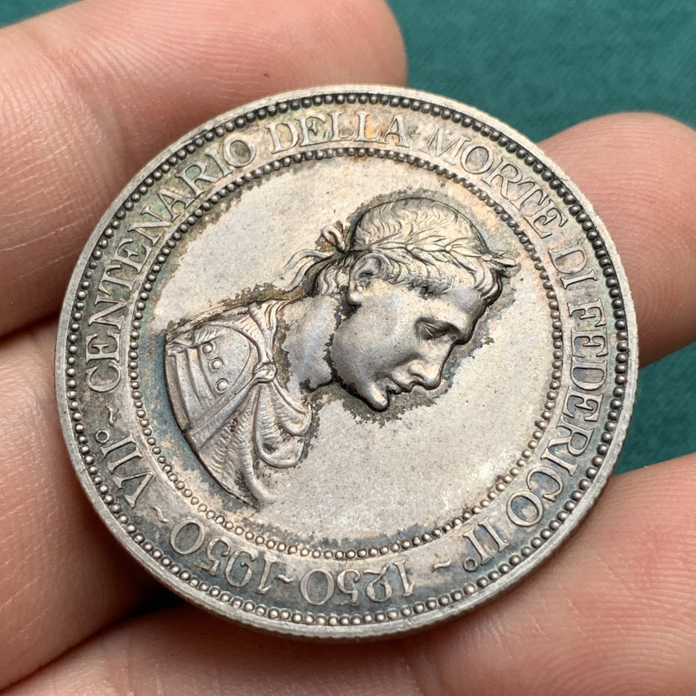 《竞宝斋》第187场-周日，周一 2场 (全场包邮) 弗雷德里克二世逝世七百年纪念 意大利 银质代币  直径：35.8mm 重量：19g