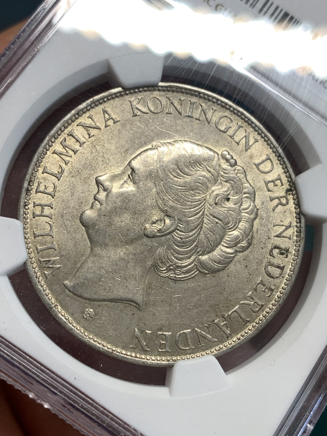 《竞宝斋》第187场-周日，周一 2场 (全场包邮) NGC MS62 荷兰1938年 威廉明娜 2.5盾 大银币