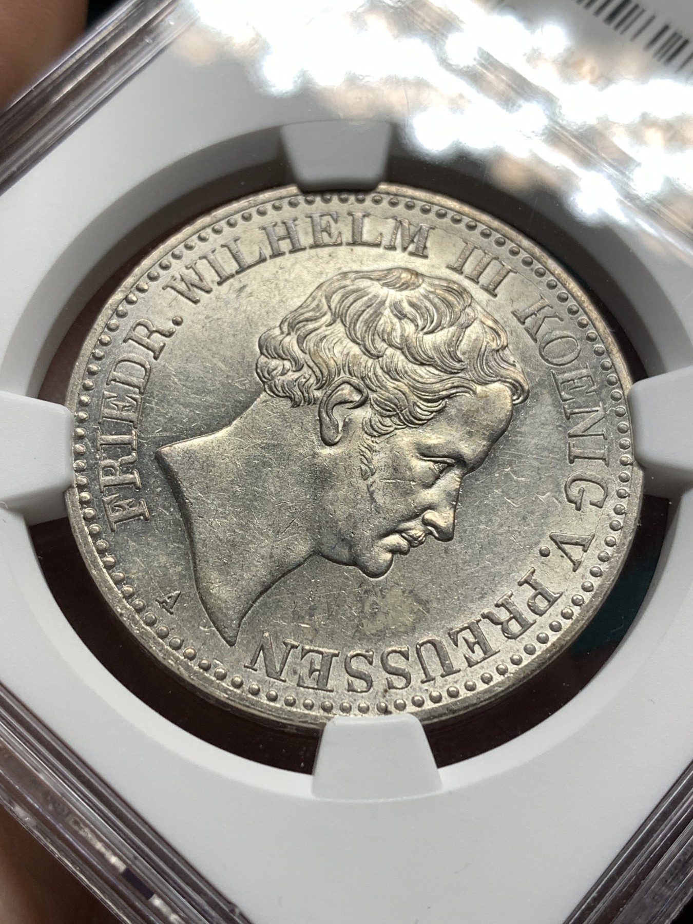 《竞宝斋》第187场-周日，周一 2场 (全场包邮) NGC-AU58 德国1830年 普鲁士泰勒 流通版盾徽泰勒，不多见的品种，背面品相尤其好，有ms水平