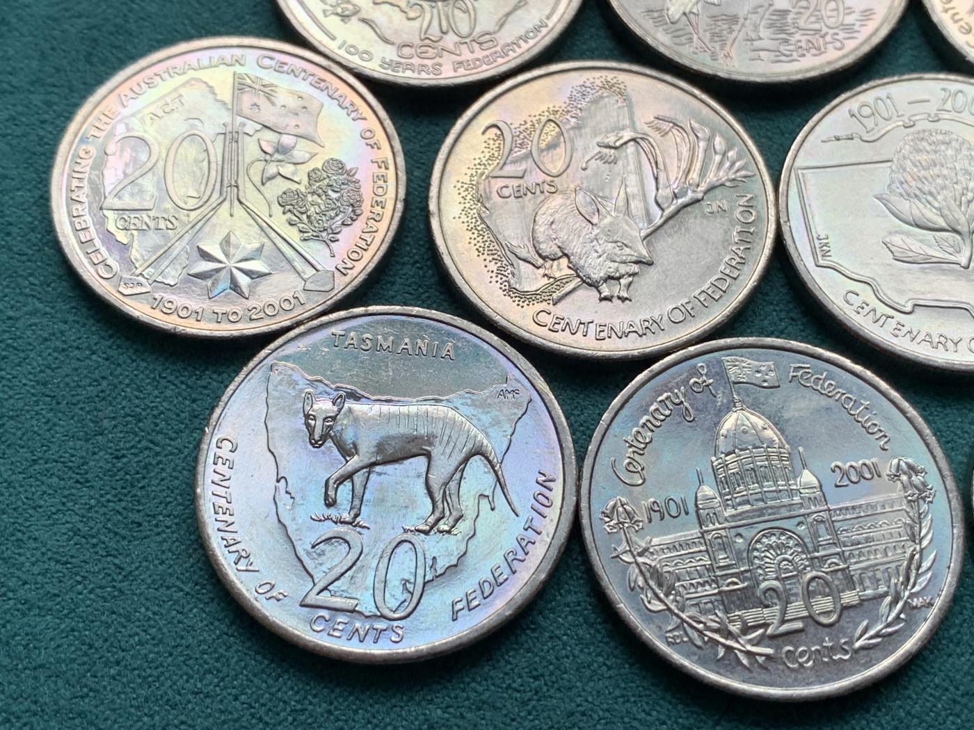 《竞宝斋》第187场-周日，周一 2场 (全场包邮) 澳大利亚2001年联邦百年纪念20分纪念币9枚