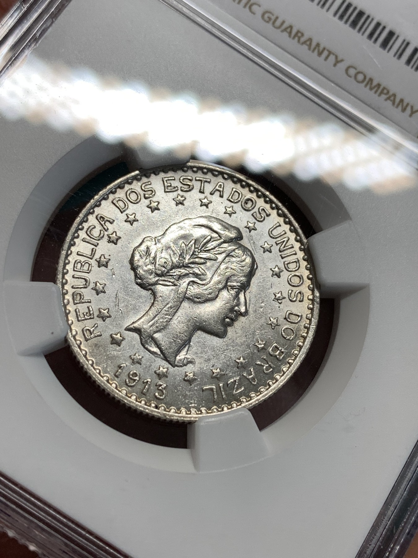 《竞宝斋》第187场-周日，周一 2场 (全场包邮) NGC-AU58 巴西 1913年 1000瑞斯银币