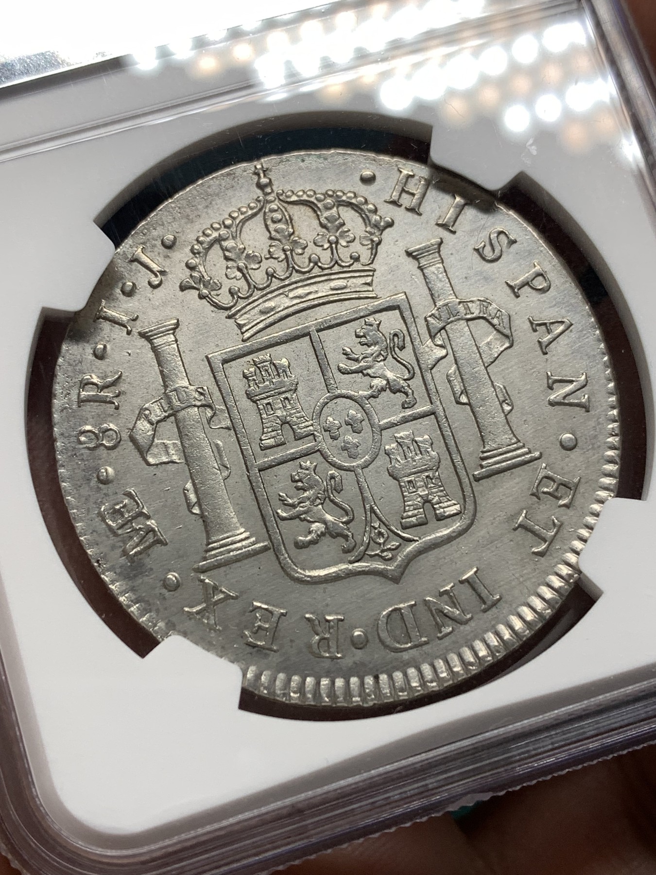 《竞宝斋》第187场-周日，周一 2场 (全场包邮) NGC UNC 秘鲁 1794年 卡四 8R 双柱大银币 打制非常好