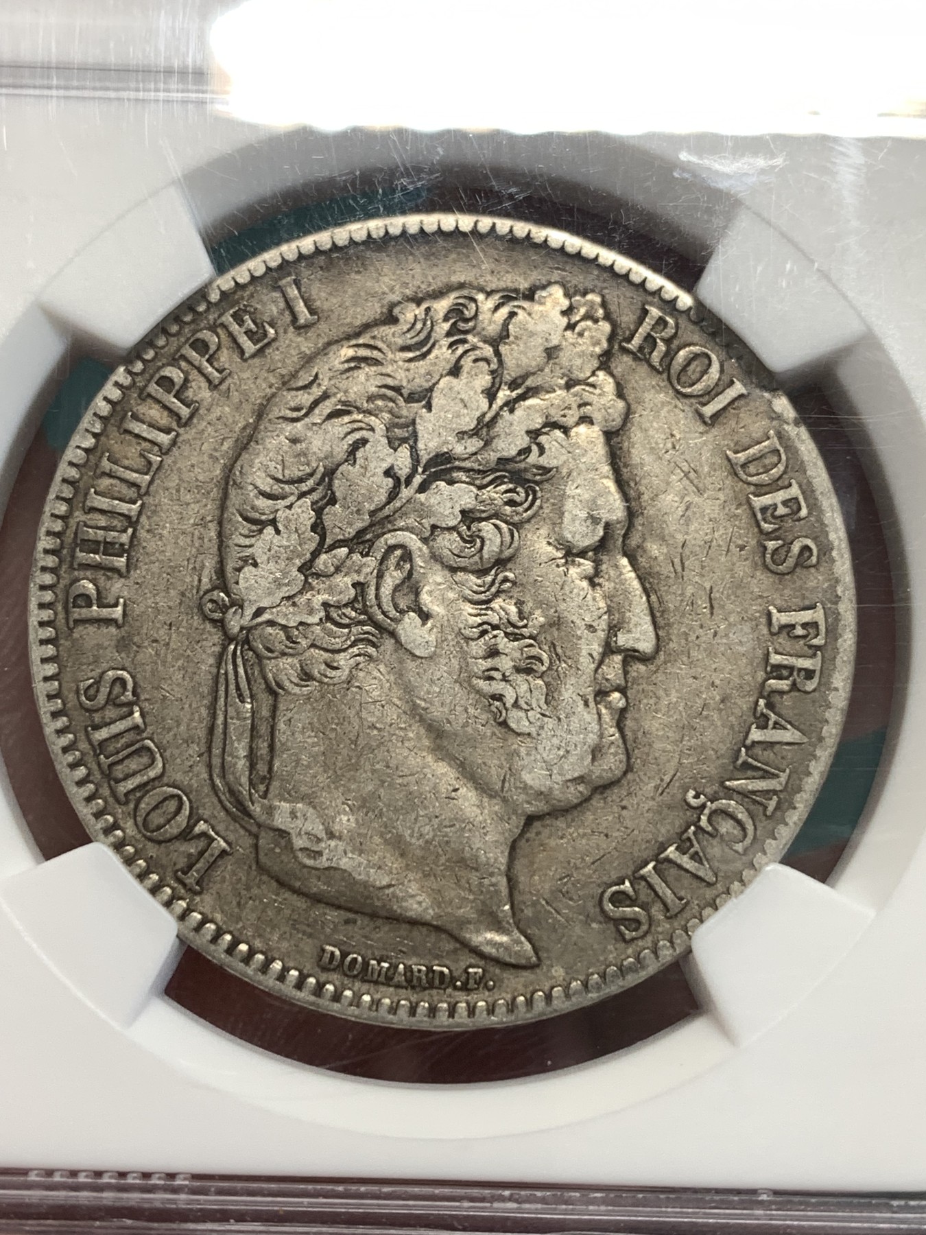 《竞宝斋》第187场-周日，周一 2场 (全场包邮) NGC XF45 法国1838年BB版菲利普5法郎银币 老包浆老味道