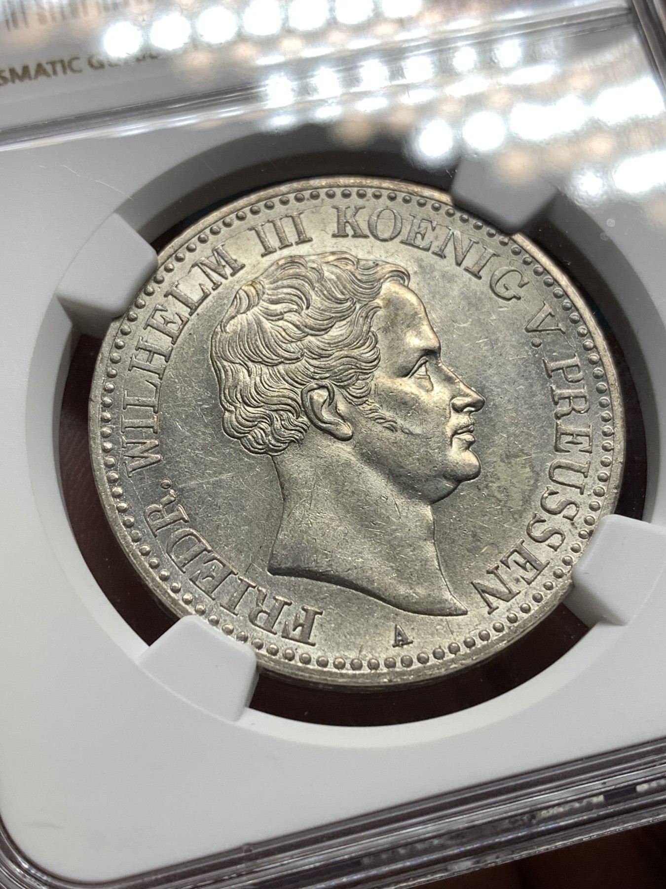 《竞宝斋》第187场-周日，周一 2场 (全场包邮) NGC-AU58 德国1830年 普鲁士泰勒 流通版盾徽泰勒，不多见的品种，背面品相尤其好，有ms水平