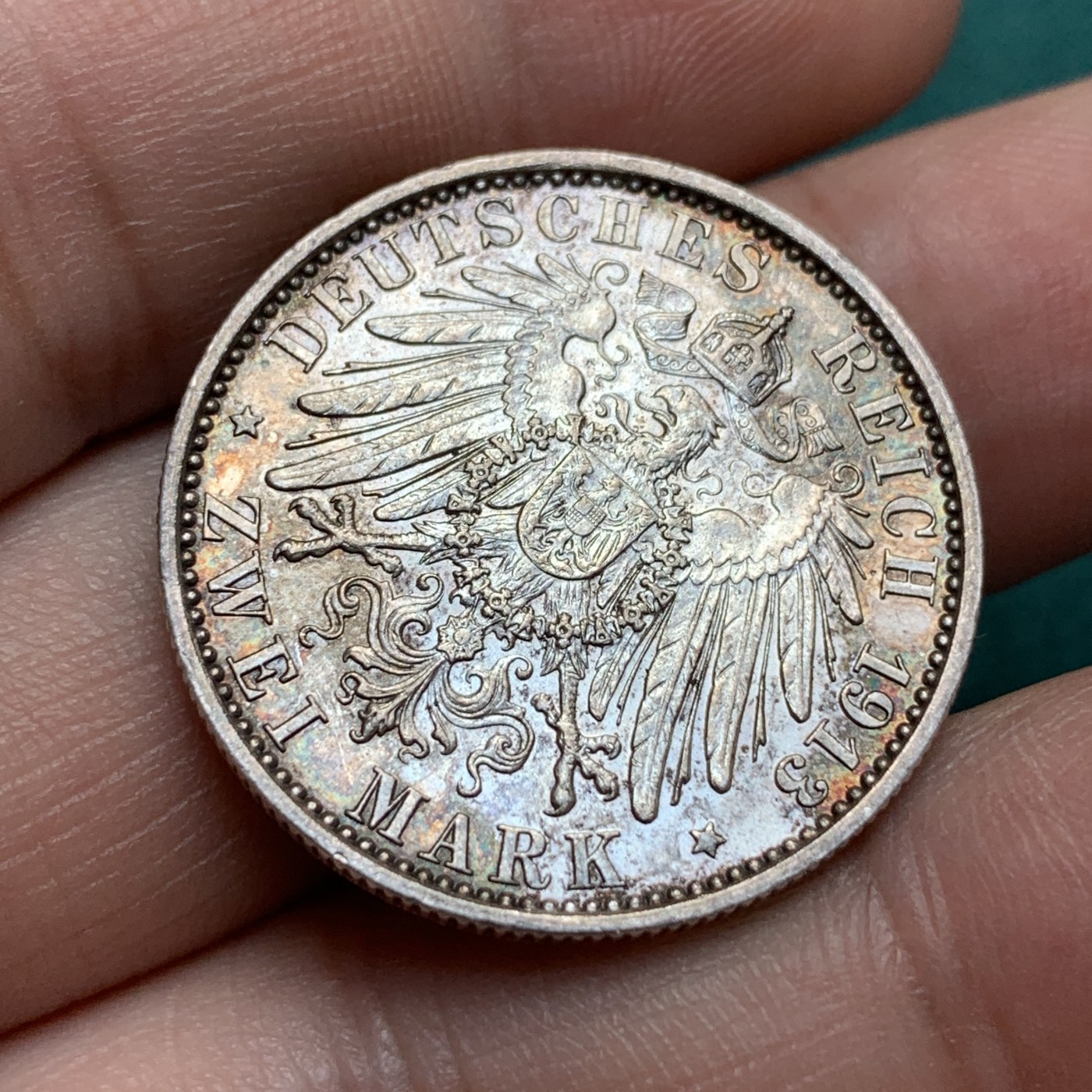 《竞宝斋》第187场-周日，周一 2场 (全场包邮) 1913年德国普鲁士威廉二世继位25周年银禧纪念2马克银币 细节锋利光泽漂亮