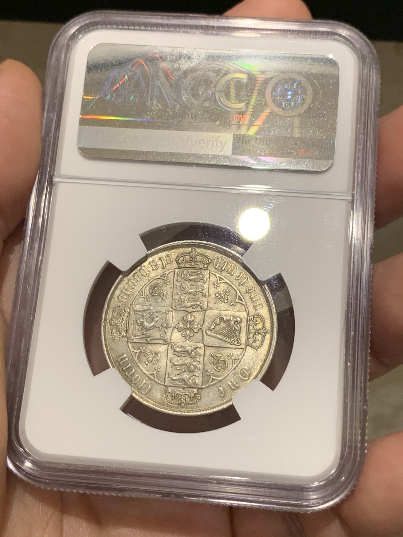 《竞宝斋》第187场-周日，周一 2场 (全场包邮) NGC-MS62 英国1872维多利亚哥特弗洛林银币 状态好 包浆漂亮