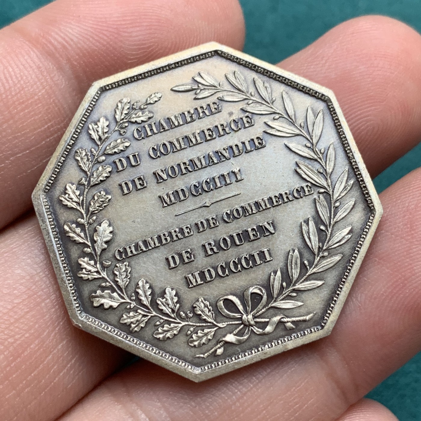 《竞宝斋》第187场-周日，周一 2场 (全场包邮) 法国 1802 鲁恩城市景观天使墨丘利八角银章，16.16g 34mm 丰饶角Argent边铭 1880-1898