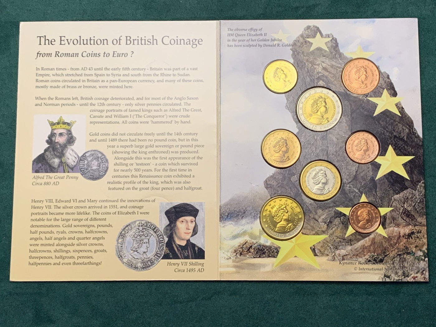 《竞宝斋》第187场-周日，周一 2场 (全场包邮) 原封装英国 2002年 欧元试铸 ESSAI样币 8枚套卡装 少见