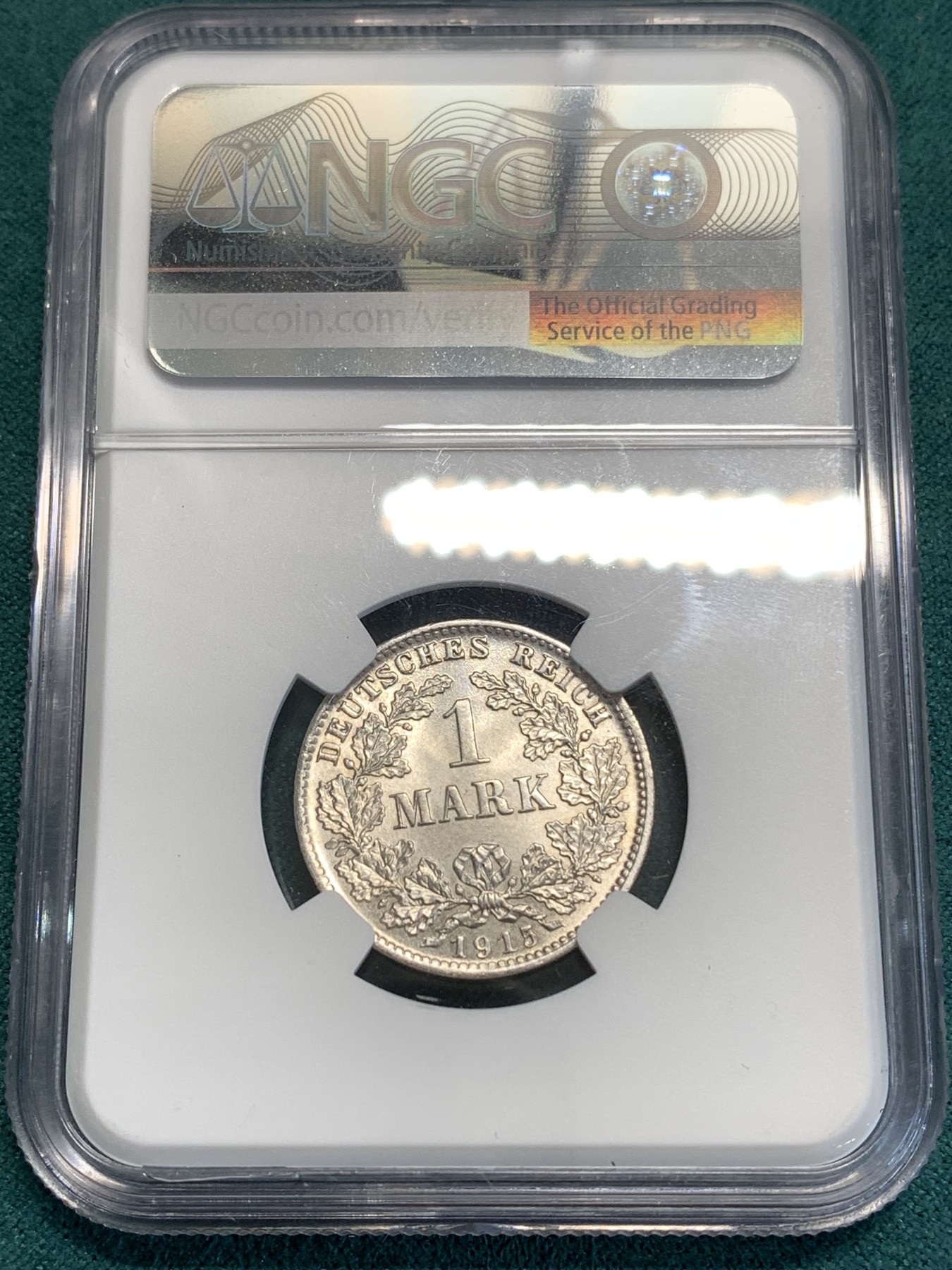 《竞宝斋》第187场-周日，周一 2场 (全场包邮) NGC MS65  德国1915年1马克原光银币