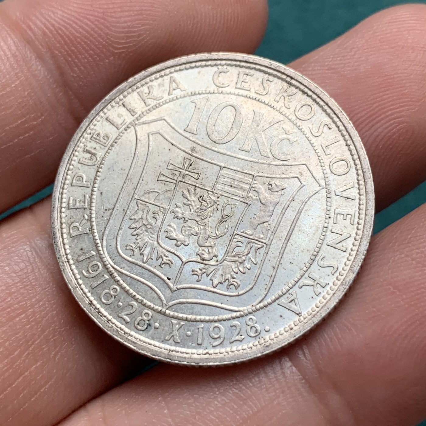 《竞宝斋》第187场-周日，周一 2场 (全场包邮) 捷克1928年10克朗银币  独立十周年纪念