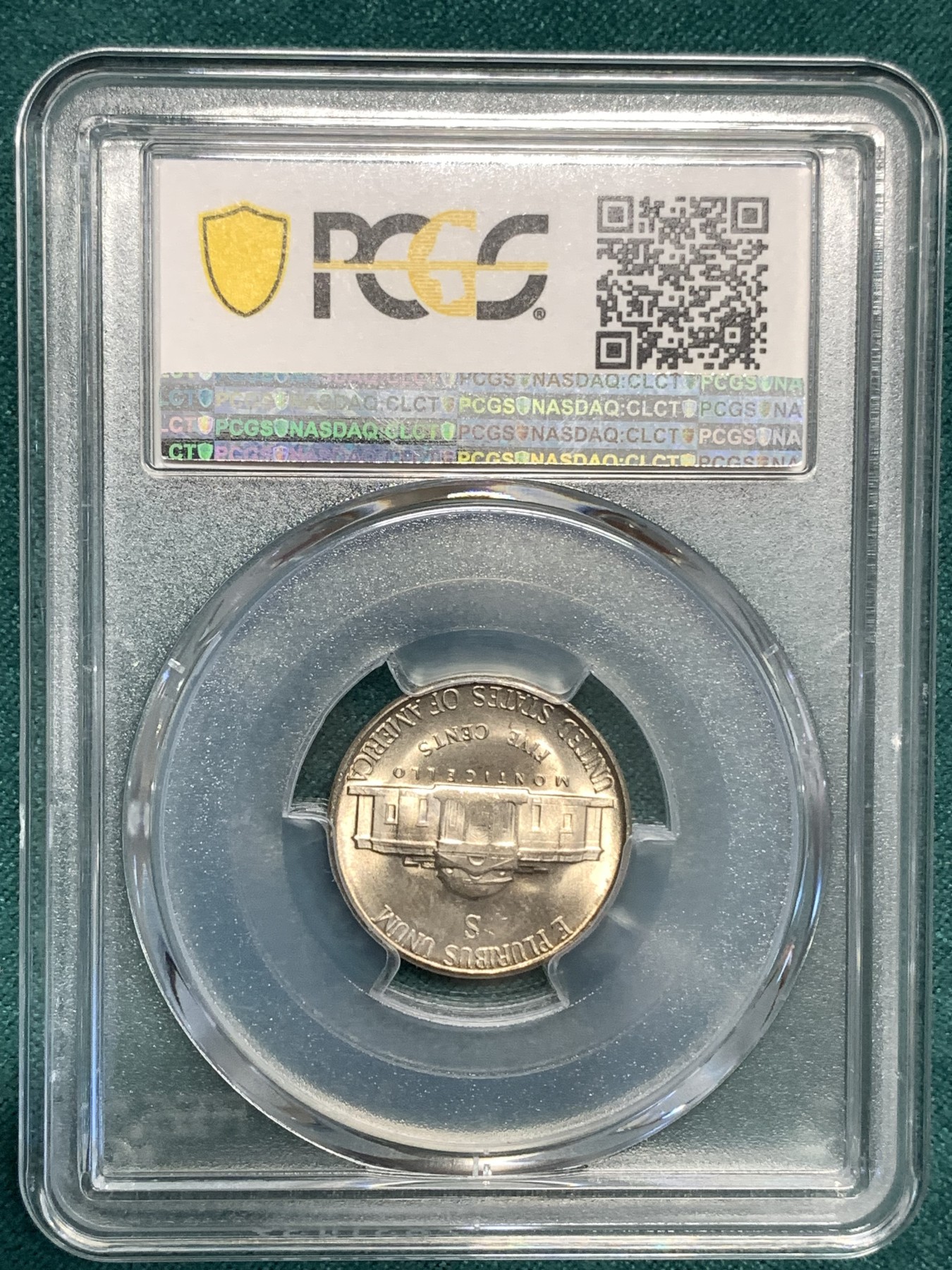 《竞宝斋》第187场-周日，周一 2场 (全场包邮) PCGS-MS65 美国 杰弗逊 1945年 战时5美分 低银版（仅1942-1945年含银，其余皆为镍币）