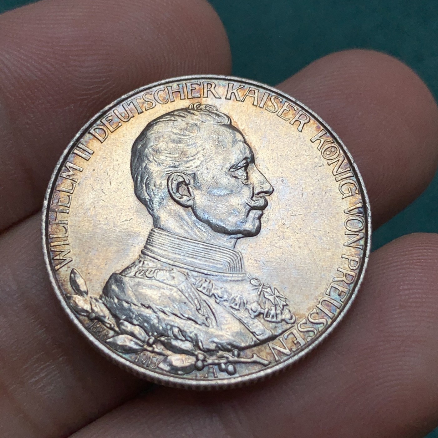 《竞宝斋》第187场-周日，周一 2场 (全场包邮) 1913年德国普鲁士威廉二世继位25周年银禧纪念2马克银币 细节锋利光泽漂亮