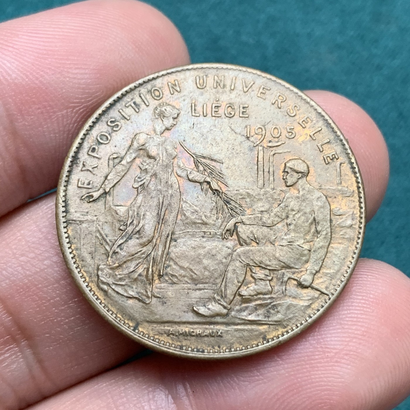 《竞宝斋》第187场-周日，周一 2场 (全场包邮) 比利时1905博览会铜牌 直径：30毫米 重量：9g