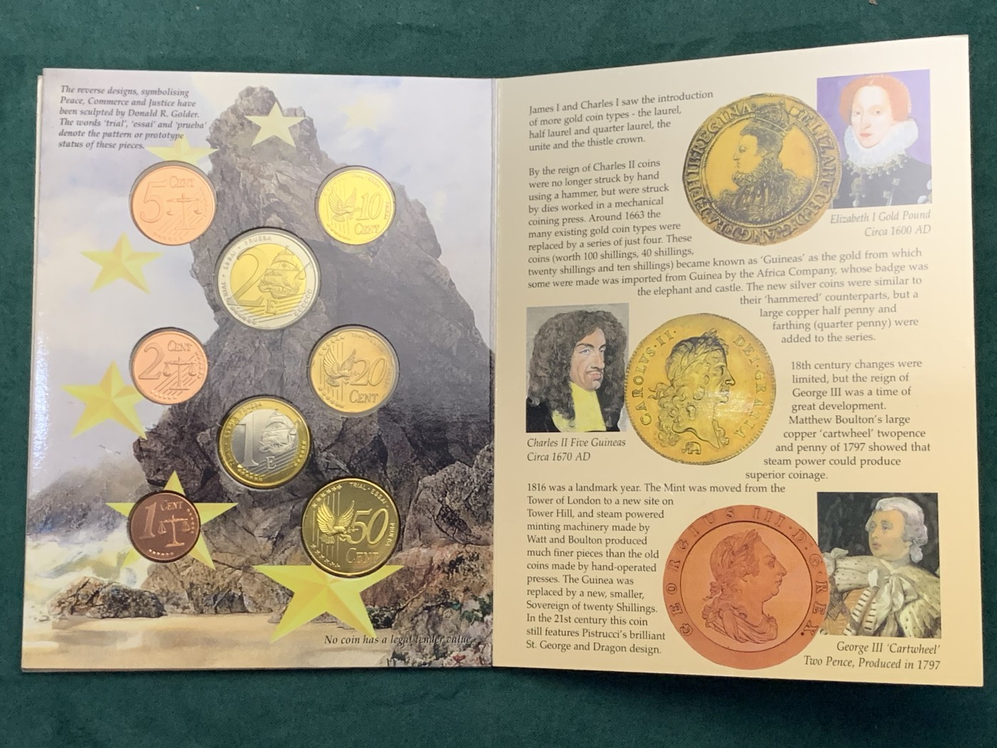 《竞宝斋》第187场-周日，周一 2场 (全场包邮) 原封装英国 2002年 欧元试铸 ESSAI样币 8枚套卡装 少见