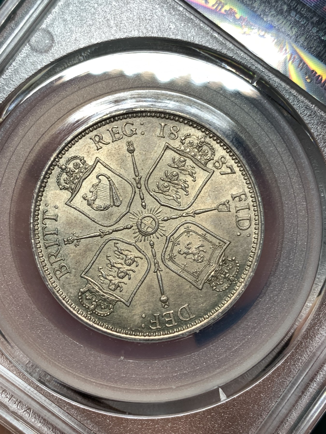 《竞宝斋》第187场-周日，周一 2场 (全场包邮) 公博 MS65 英国1887维多利亚高冠1弗洛林银币