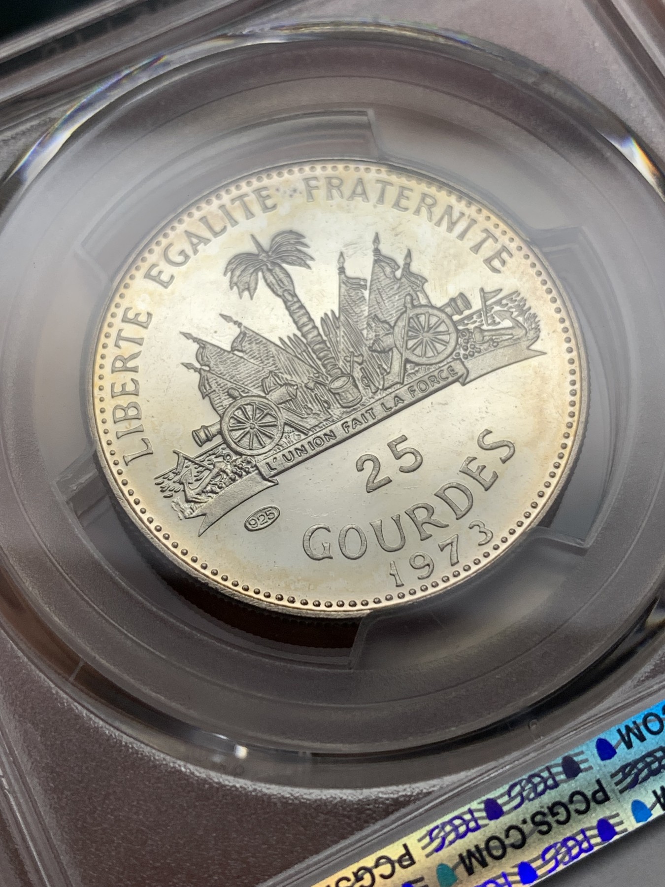 《竞宝斋》第187场-周日，周一 2场 (全场包邮) PCGS-PR63DCAM 海地 1973年 哥伦布 25G 精致银币