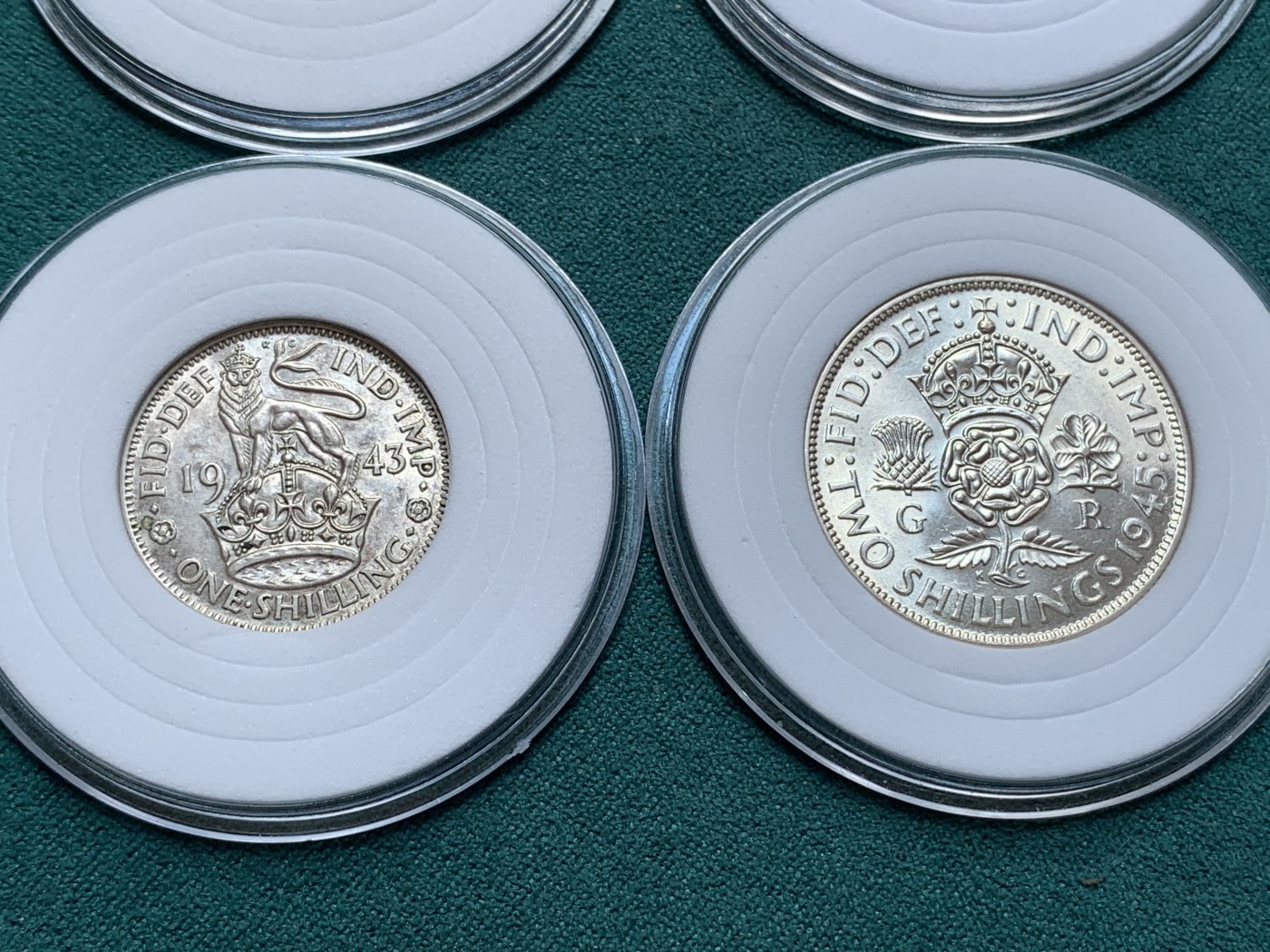 《竞宝斋》第187场-周日，周一 2场 (全场包邮) 6枚一组 好品乔治六世本土版三便士银币与六便士银币 英格兰与苏格兰版1先令银币 两先令银币和半克朗除便士外均有明显转光 流通好品