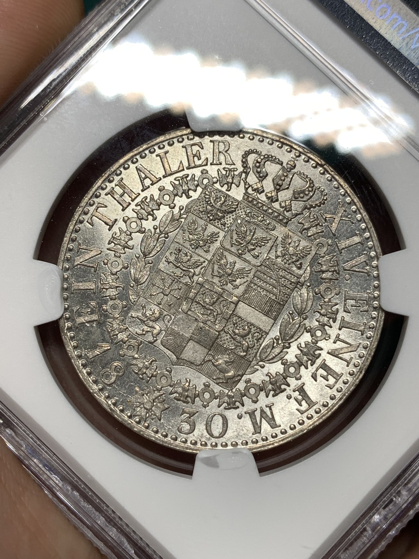 《竞宝斋》第187场-周日，周一 2场 (全场包邮) NGC-AU58 德国1830年 普鲁士泰勒 流通版盾徽泰勒，不多见的品种，背面品相尤其好，有ms水平