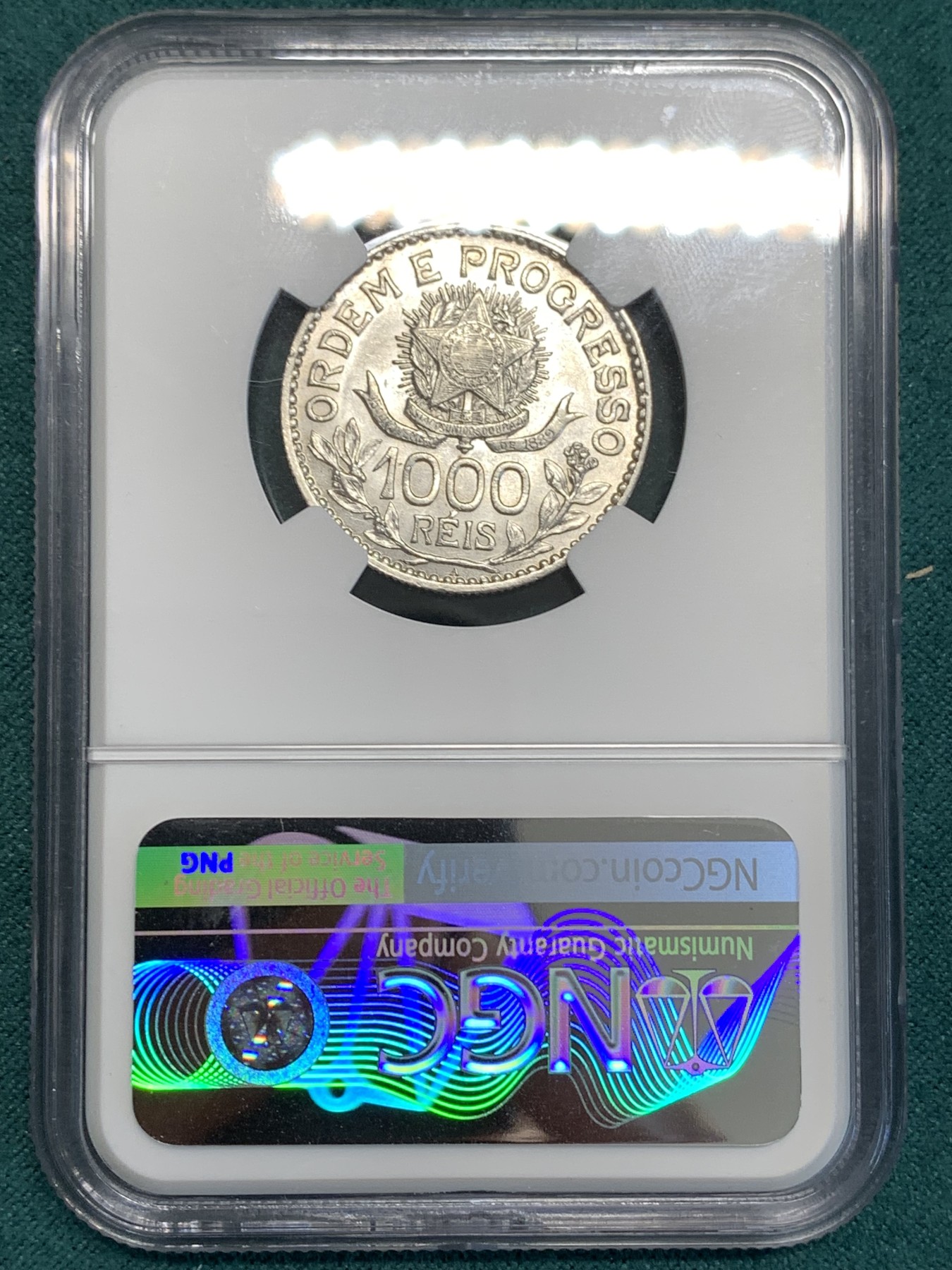 《竞宝斋》第187场-周日，周一 2场 (全场包邮) NGC-AU58 巴西 1913年 1000瑞斯银币