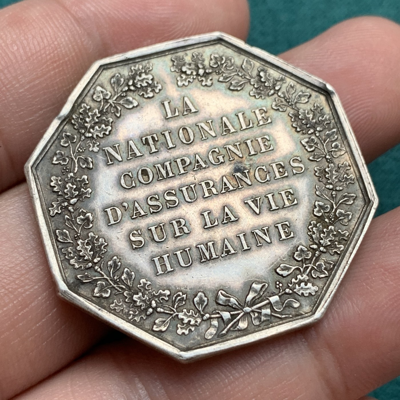 《竞宝斋》第187场-周日，周一 2场 (全场包邮) 法国八角大个头银质代用币 19.5g 36mm