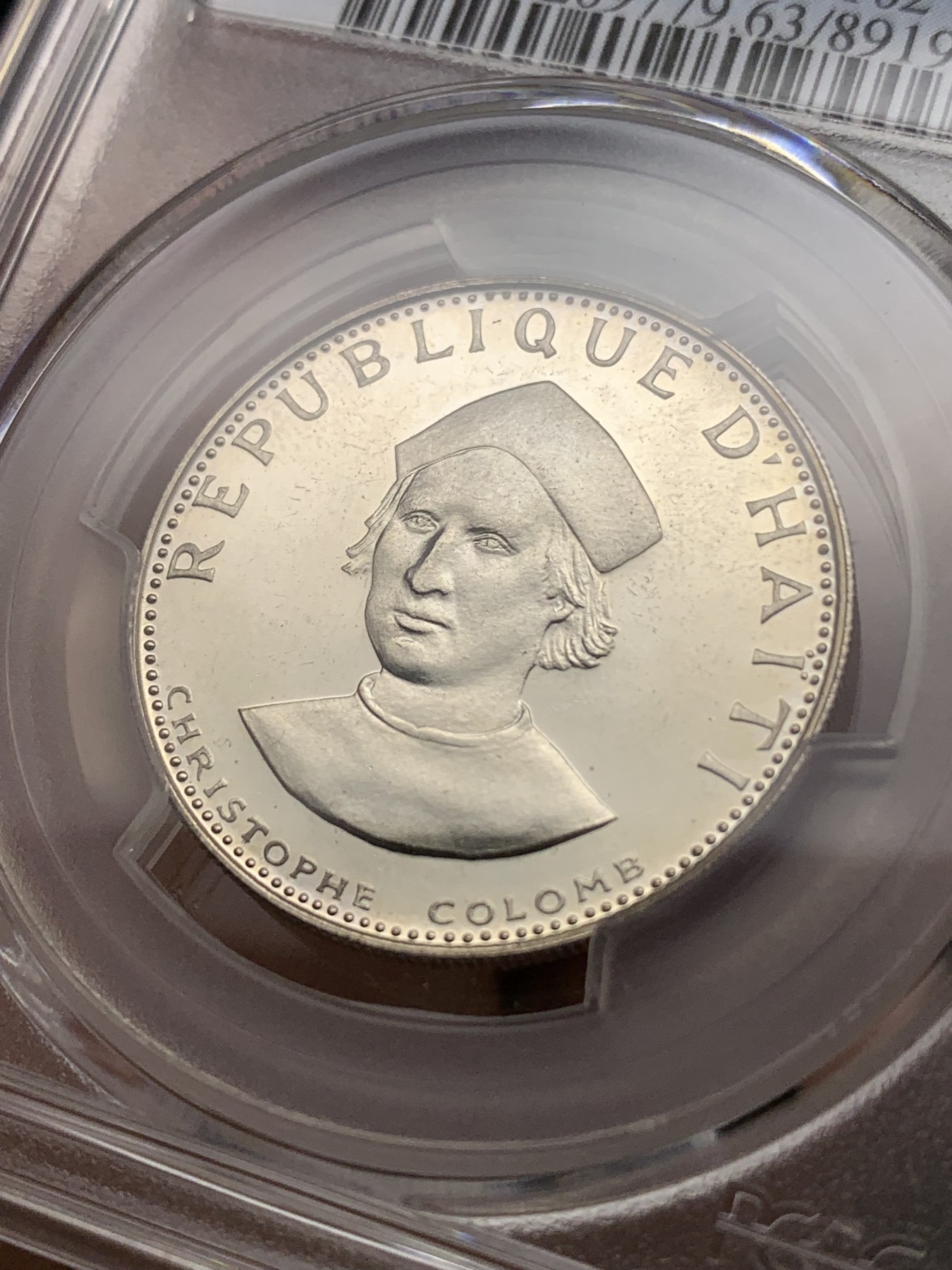 《竞宝斋》第187场-周日，周一 2场 (全场包邮) PCGS-PR63DCAM 海地 1973年 哥伦布 25G 精致银币