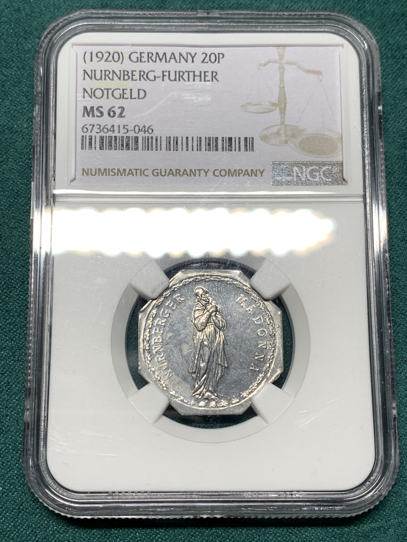 《竞宝斋》第187场-周日，周一 2场 (全场包邮) NGC MS62 德国1920纽伦堡紧急状态时期人像雕像20P代用币