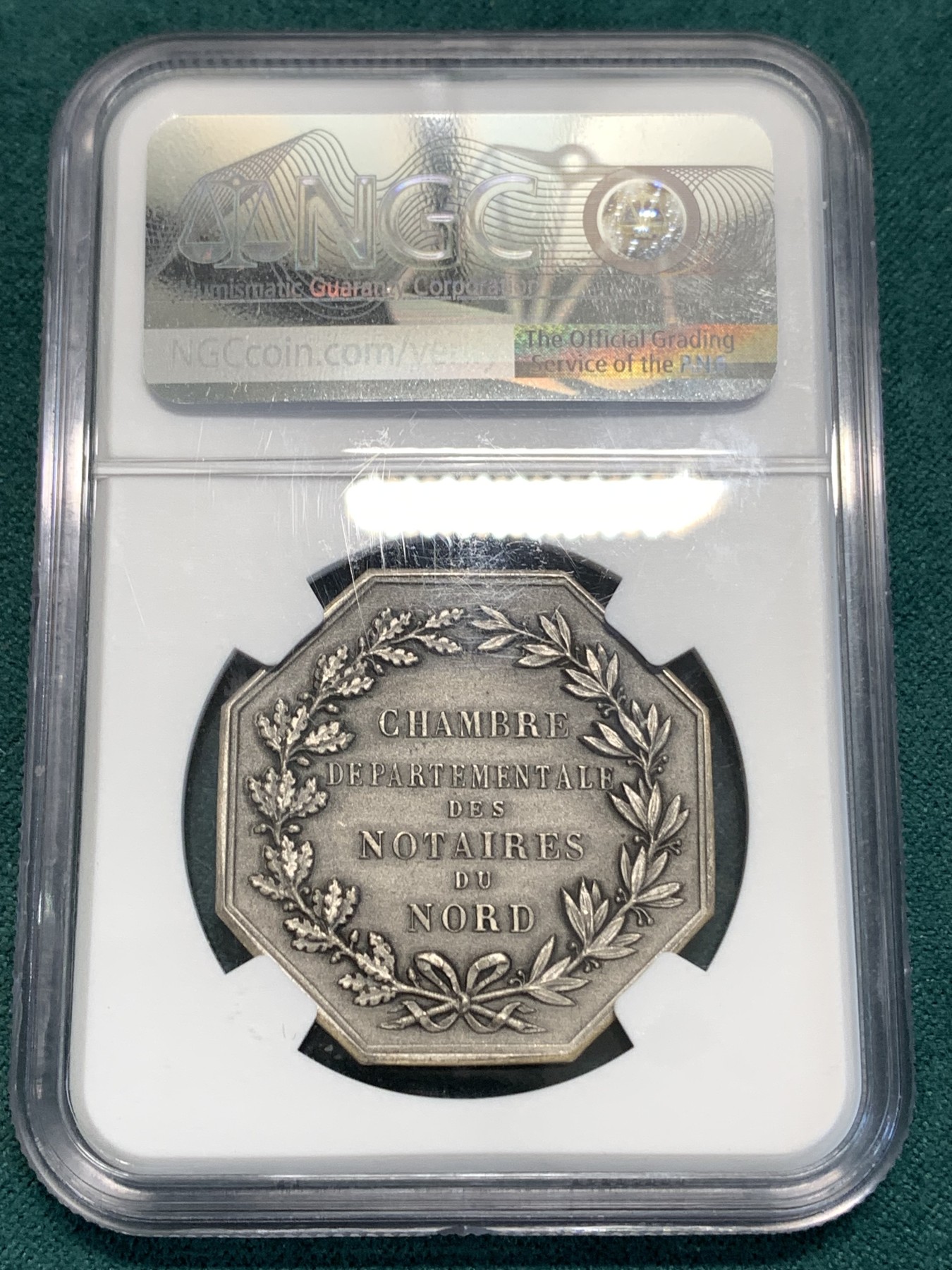 《竞宝斋》第187场-周日，周一 2场 (全场包邮) NGC AU58 法国1803公证协会八角银质代币