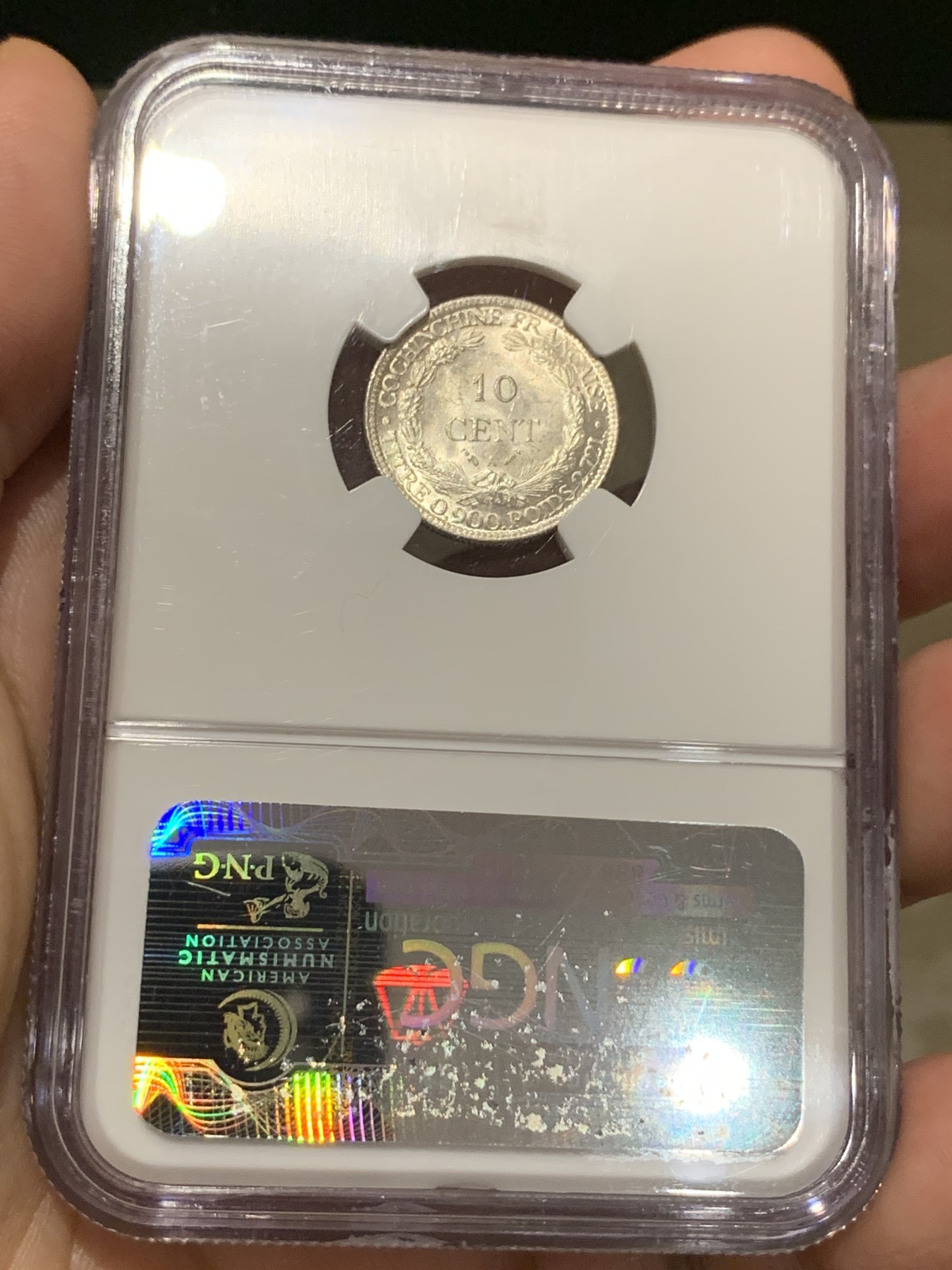 《竞宝斋》第187场-周日，周一 2场 (全场包邮) NGC MS64 法属印支 1884年 10分银币 加重版小毫 实在难得