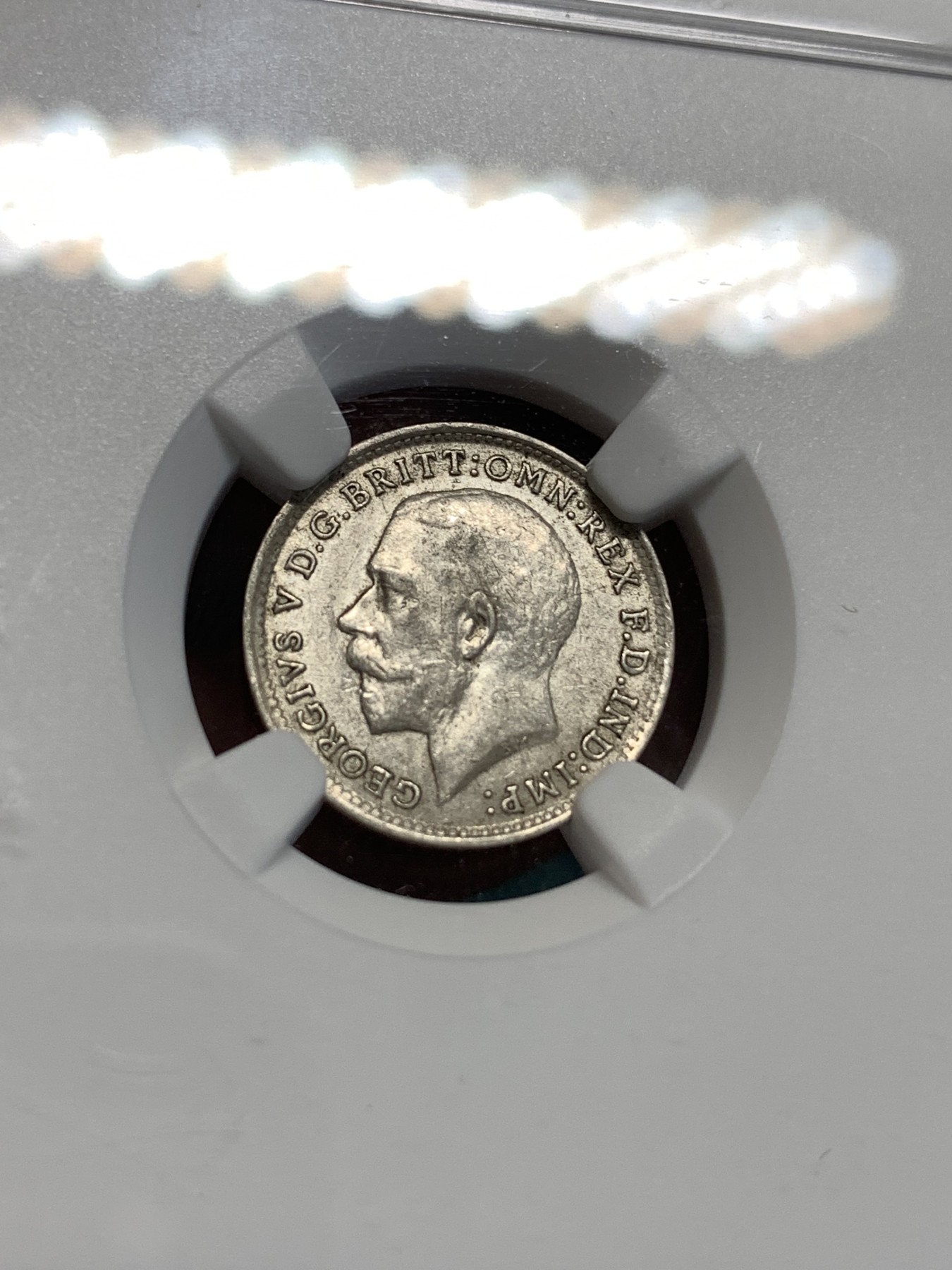 《竞宝斋》第187场-周日，周一 2场 (全场包邮) NGC-AU58 英国 1917年 乔治五世925高银版3便士银币