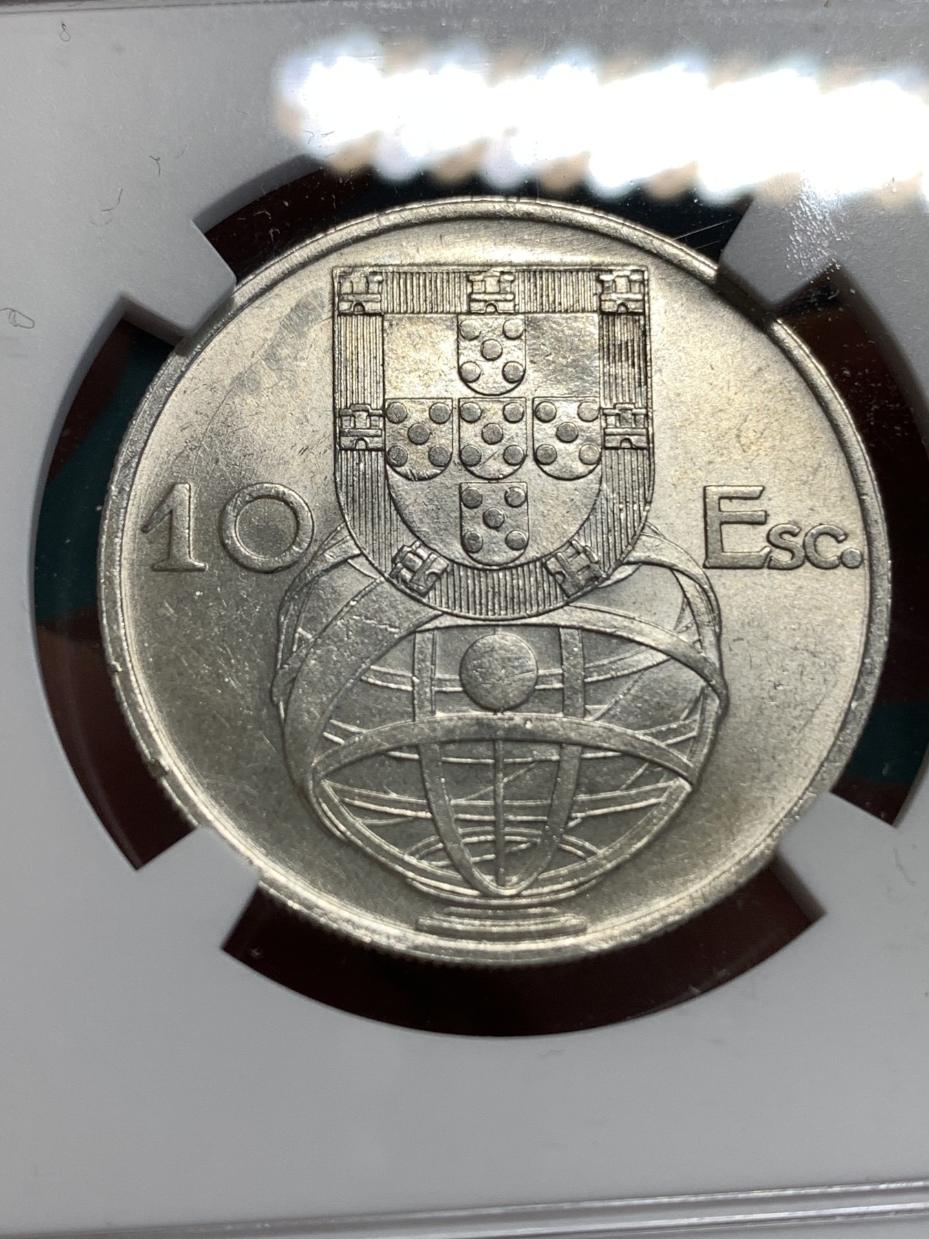 《竞宝斋》第187场-周日，周一 2场 (全场包邮) NGC-MS63 葡萄牙1954年 大帆船10埃斯库多银币