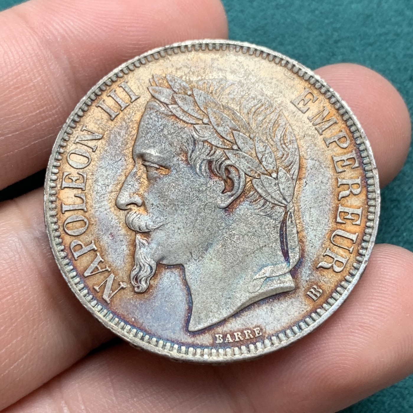 《竞宝斋》第187场-周日，周一 2场 (全场包邮) 1868 拿破仑三世 5法郎银币 细节不错 老鹰羽毛清晰