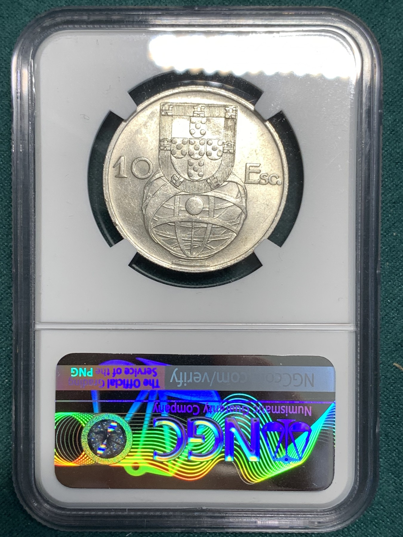 《竞宝斋》第187场-周日，周一 2场 (全场包邮) NGC-MS63 葡萄牙1954年 大帆船10埃斯库多银币