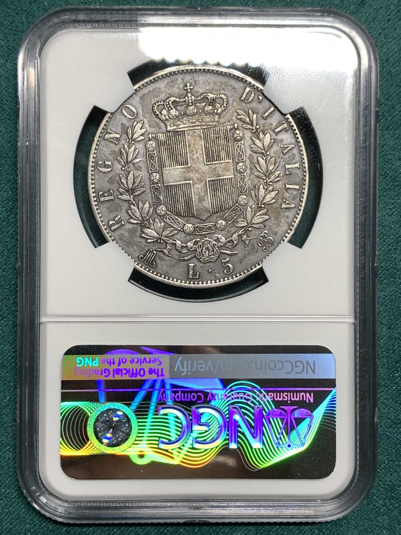 《竞宝斋》第187场-周日，周一 2场 (全场包邮) NGC VF-35意大利1872年5里拉 银币