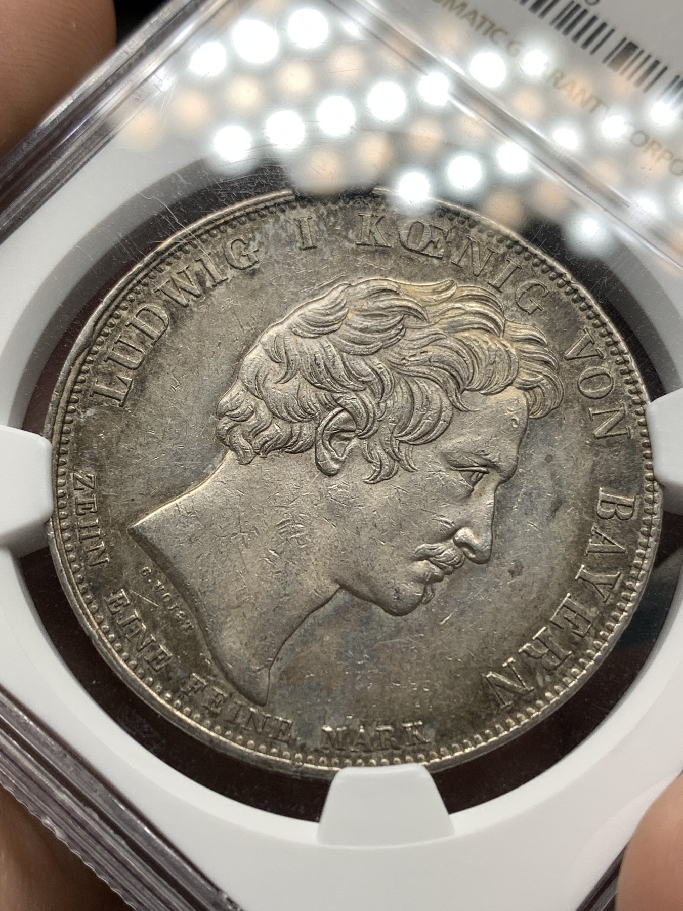 《竞宝斋》第187场-周日，周一 2场 (全场包邮) NGC-AU58 德意志巴伐利亚1836年 路德维希一世 奥托王子纪念堂泰勒大银币 包浆不错