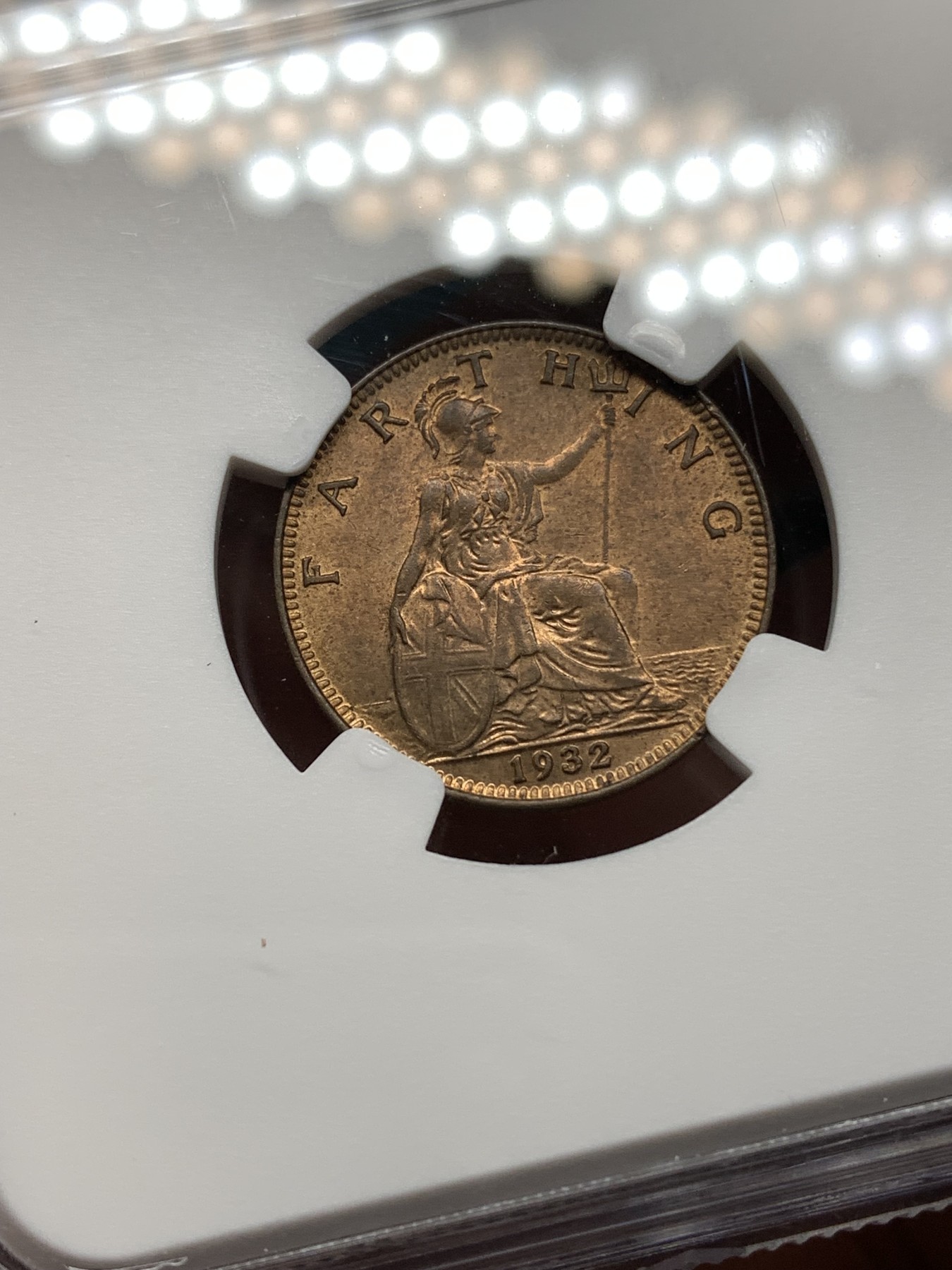 《竞宝斋》第187场-周日，周一 2场 (全场包邮) NGC MS64RB 英国1932乔治五世1法新铜币 出厂状态