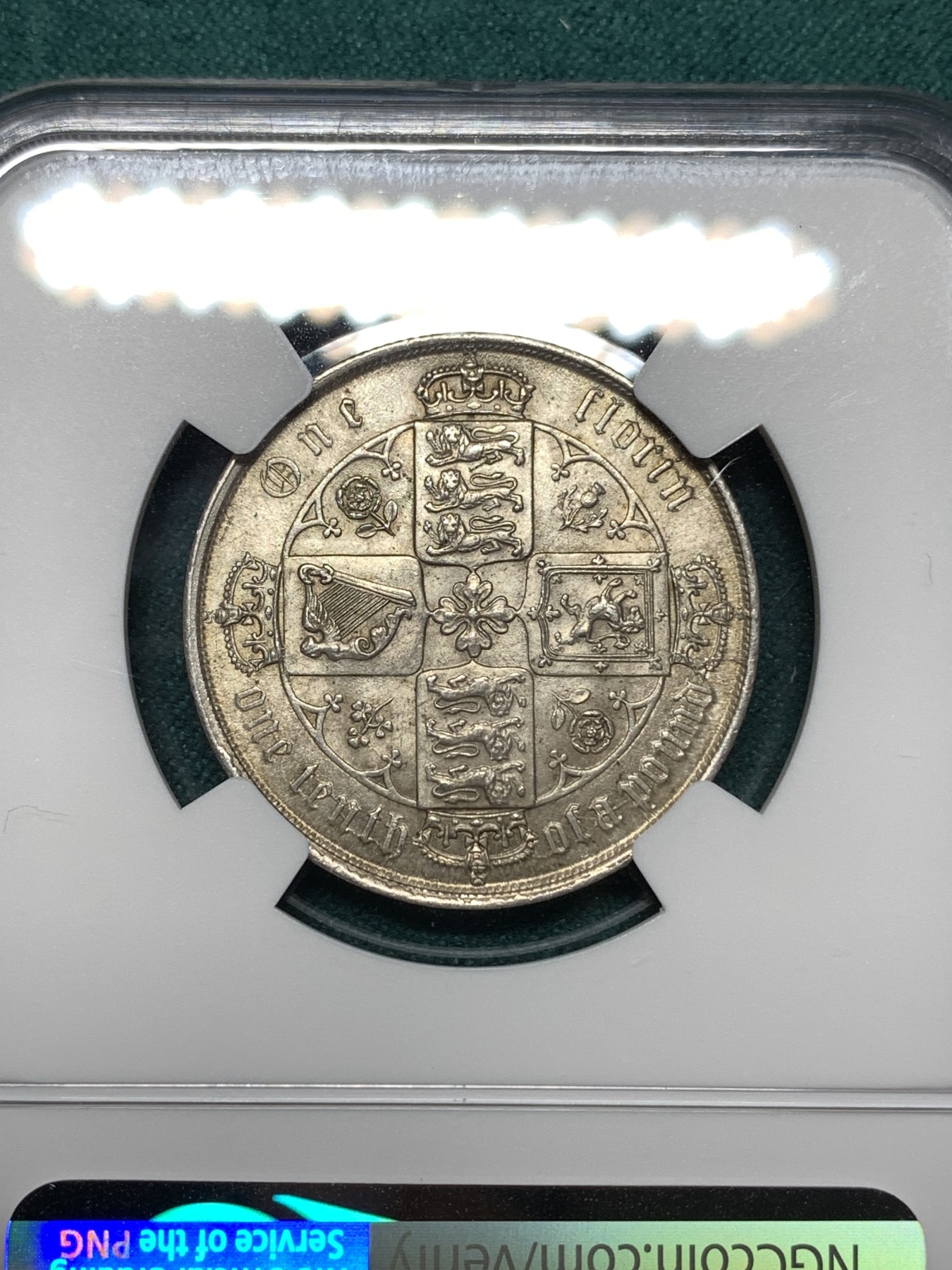 《竞宝斋》第187场-周日，周一 2场 (全场包邮) NGC-MS62 英国1872维多利亚哥特弗洛林银币 状态好 包浆漂亮