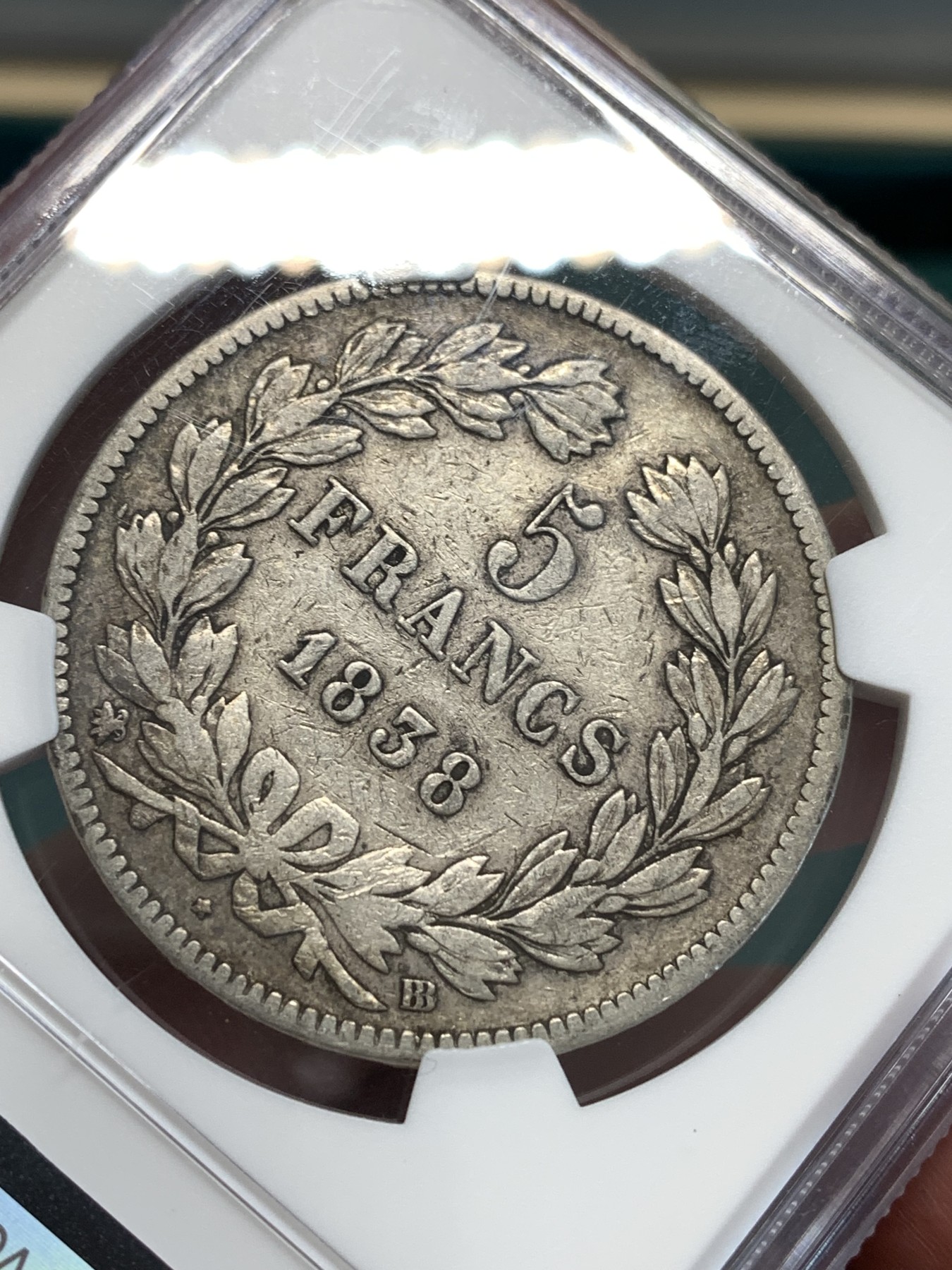 《竞宝斋》第187场-周日，周一 2场 (全场包邮) NGC XF45 法国1838年BB版菲利普5法郎银币 老包浆老味道