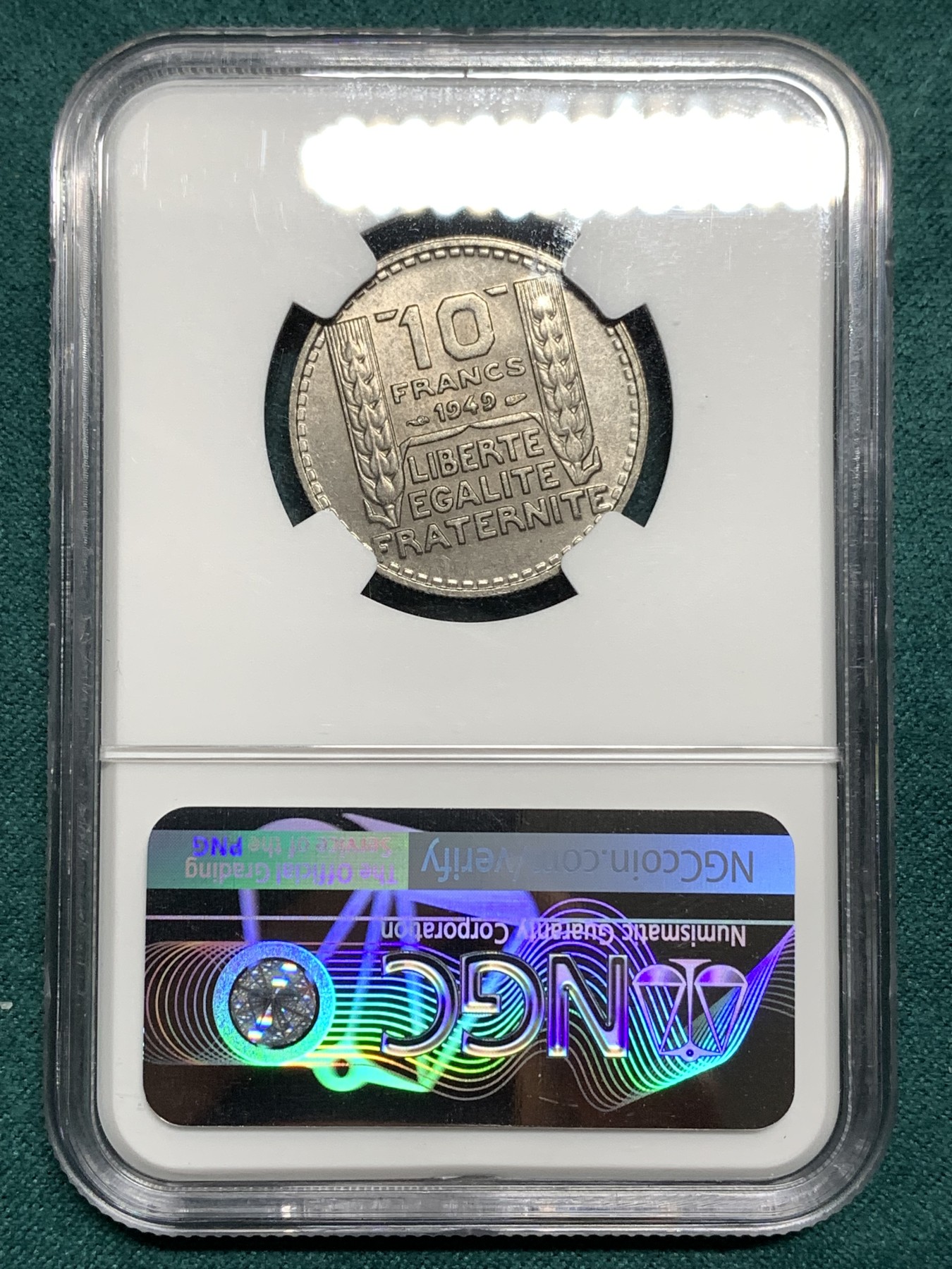 《竞宝斋》第187场-周日，周一 2场 (全场包邮) NGC MS64 法国 1949年 玛丽安娜女神 10法郎