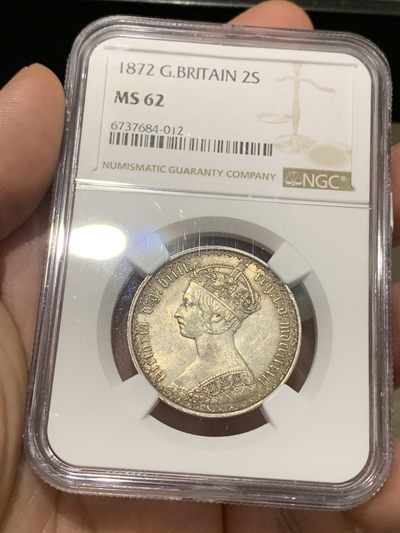 《竞宝斋》第187场-周日，周一 2场 (全场包邮) - NGC-MS62 英国1872维多利亚哥特弗洛林银币 状态好 包浆漂亮
