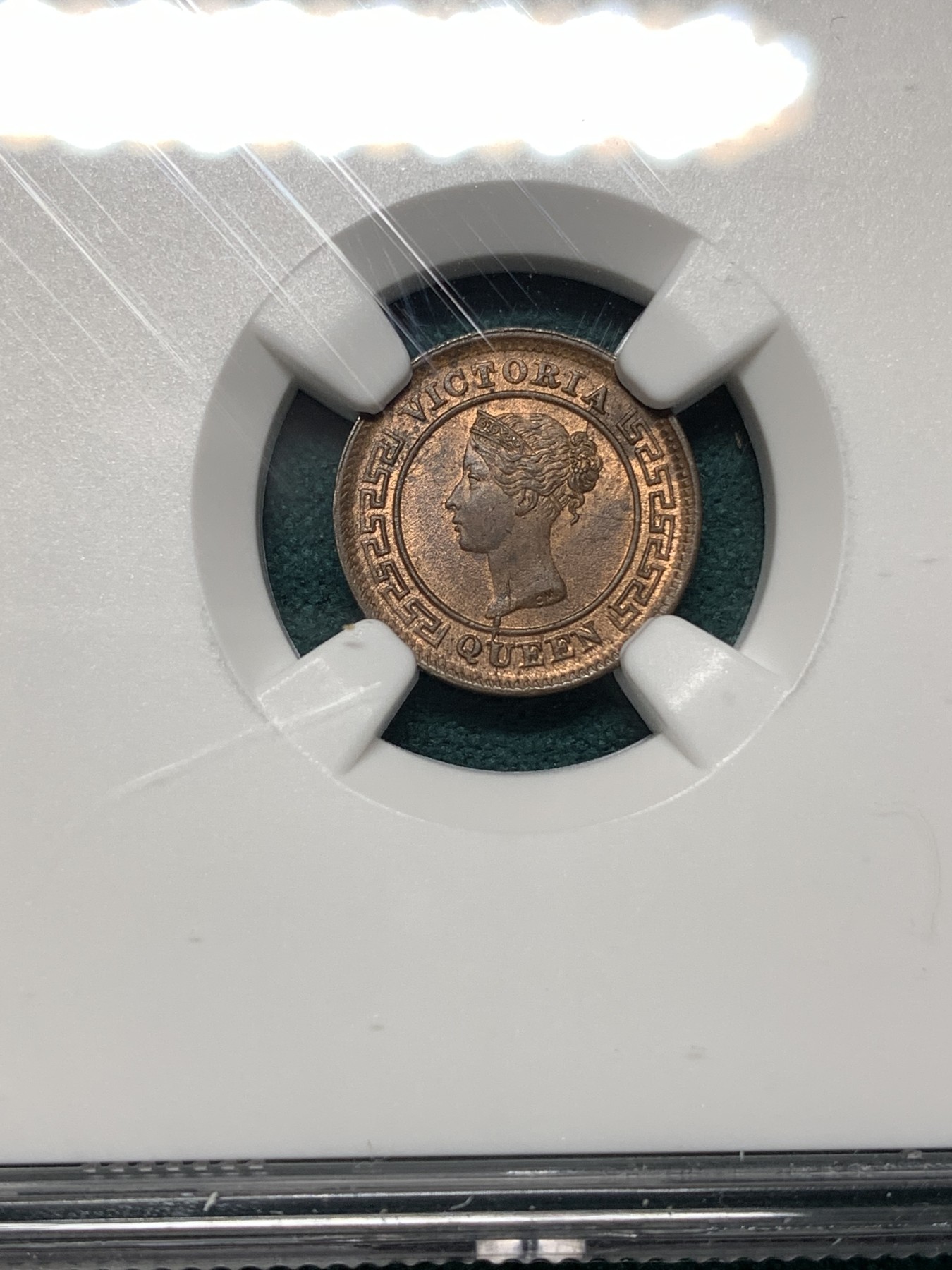 《竞宝斋》第187场-周日，周一 2场 (全场包邮) NGC MS64BN 锡兰1901年维多利亚女王头像1/4分铜币