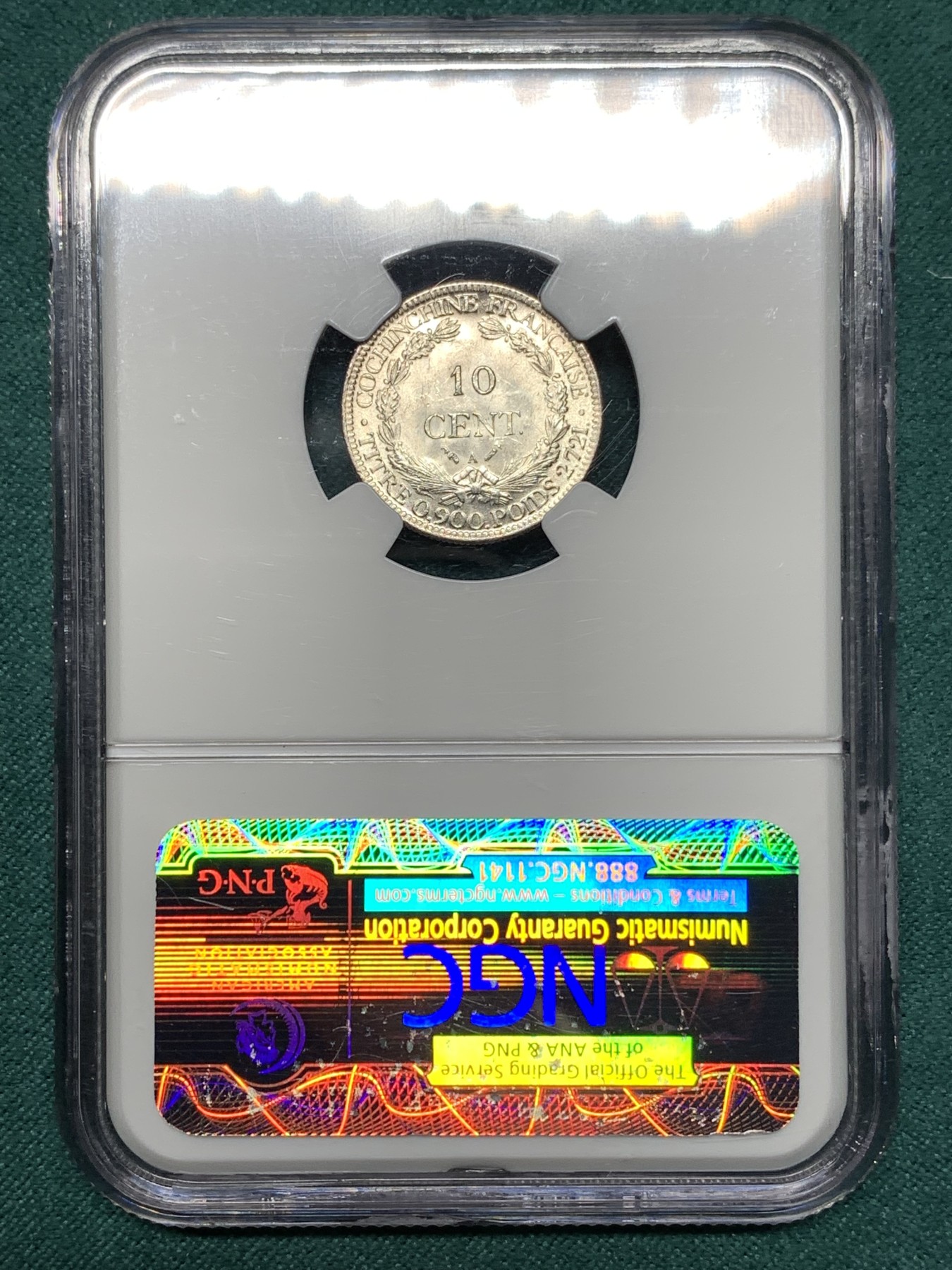 《竞宝斋》第187场-周日，周一 2场 (全场包邮) NGC MS64 法属印支 1884年 10分银币 加重版小毫 实在难得