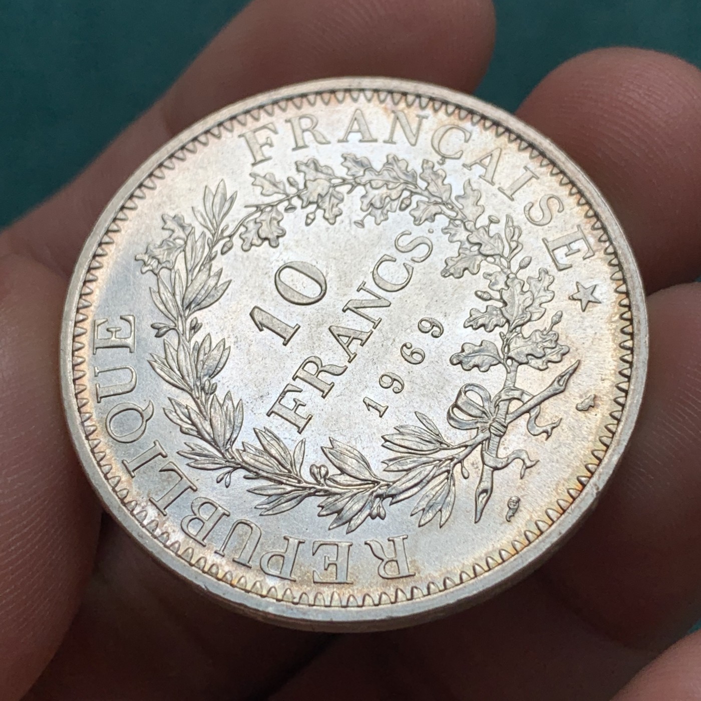 《竞宝斋》第187场-周日，周一 2场 (全场包邮) 法国1969年大力神10法郎银币 无敌状态