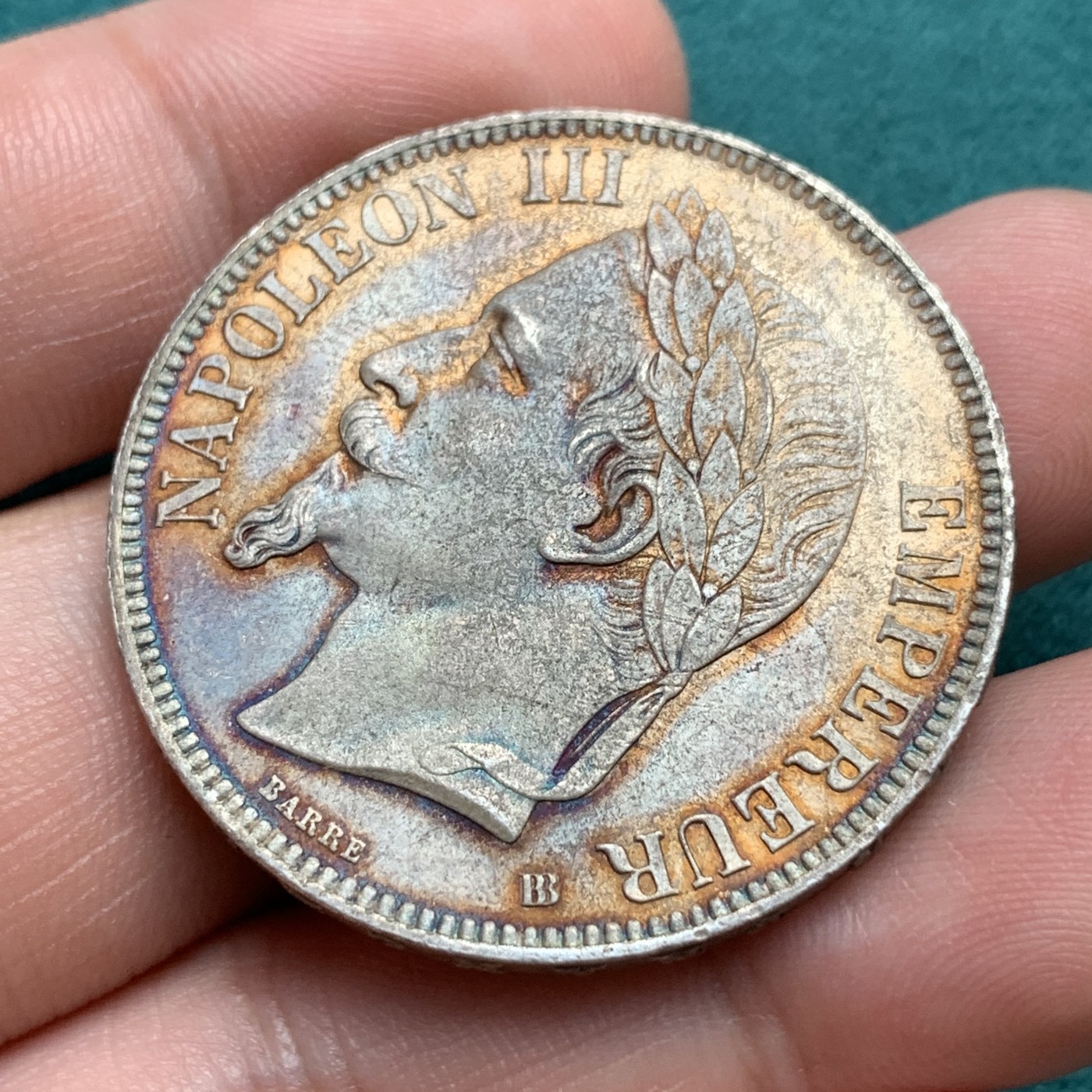 《竞宝斋》第187场-周日，周一 2场 (全场包邮) 1868 拿破仑三世 5法郎银币 细节不错 老鹰羽毛清晰